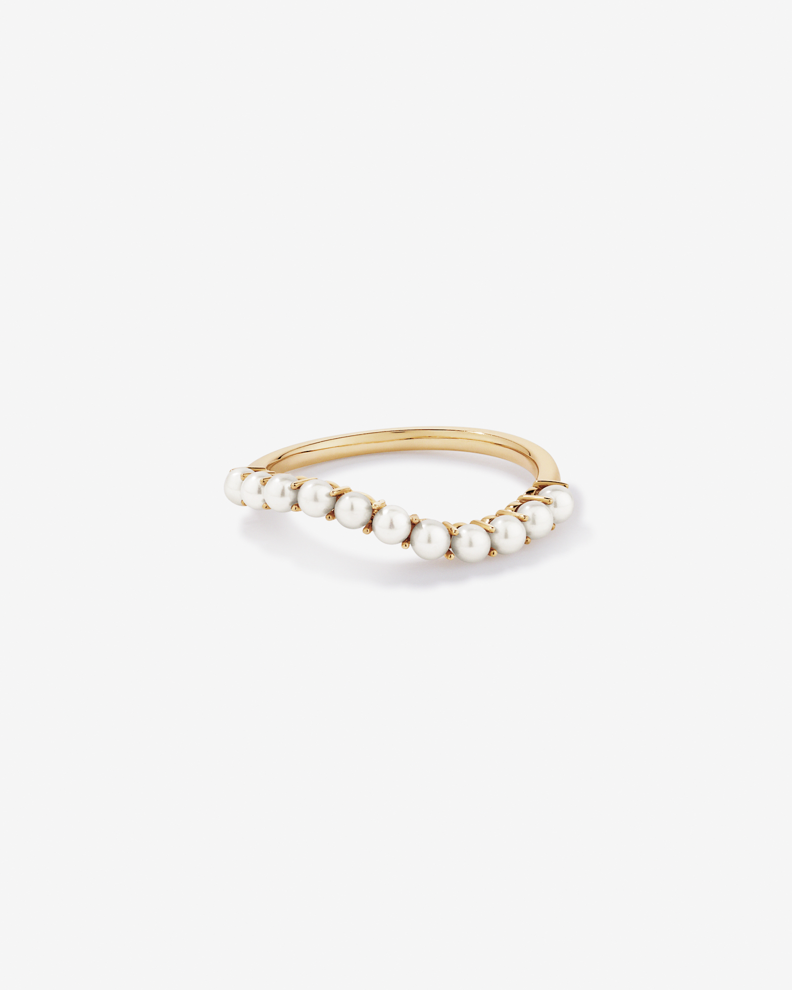 Cultured Freshwater Pearl Wave Band Ring 10kt Yellow Gold