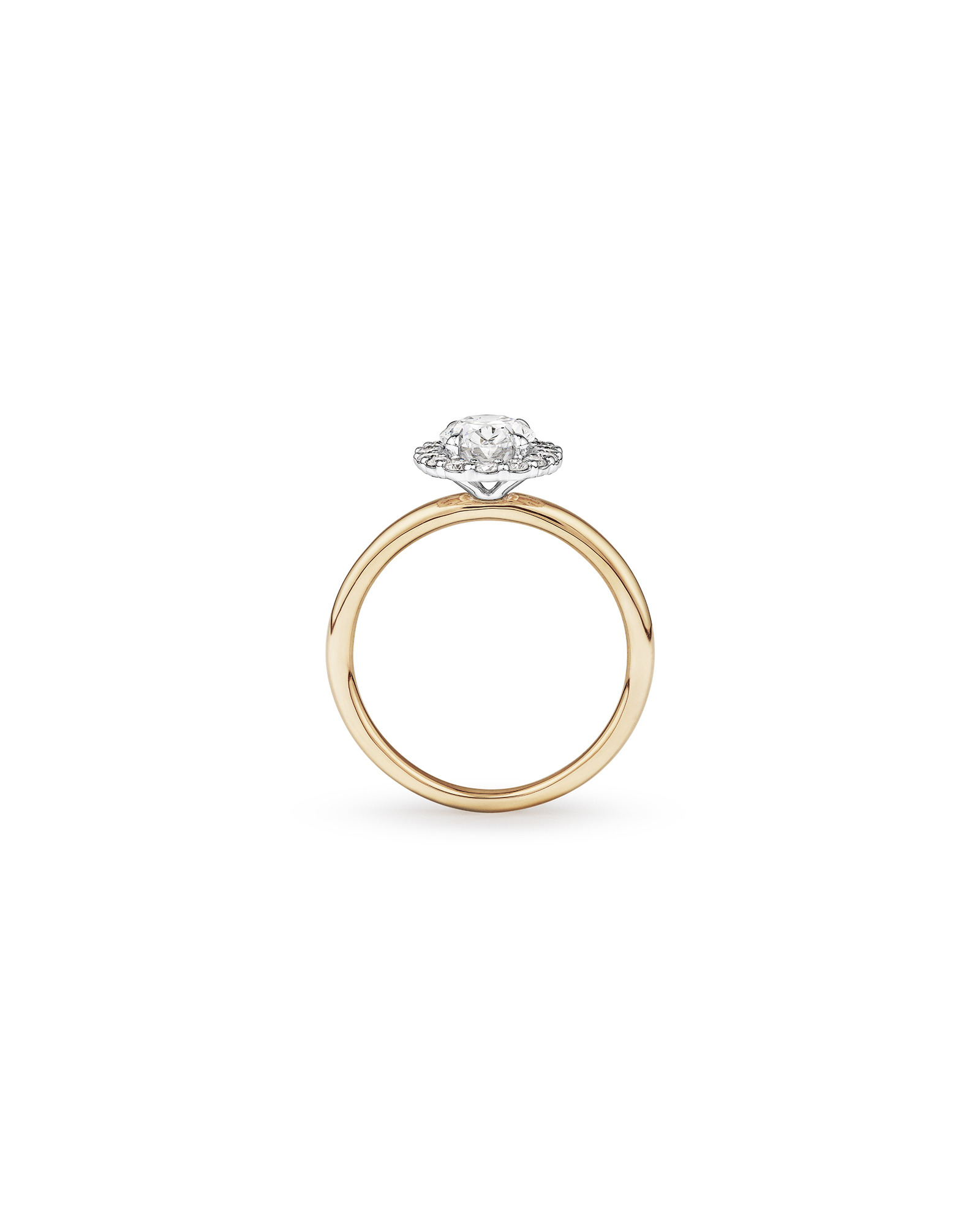Bague de fiançailles Halo en diamant 1,46 carat TW taillée ovale cultivée laboratoire or jaune et blanc 14 carats