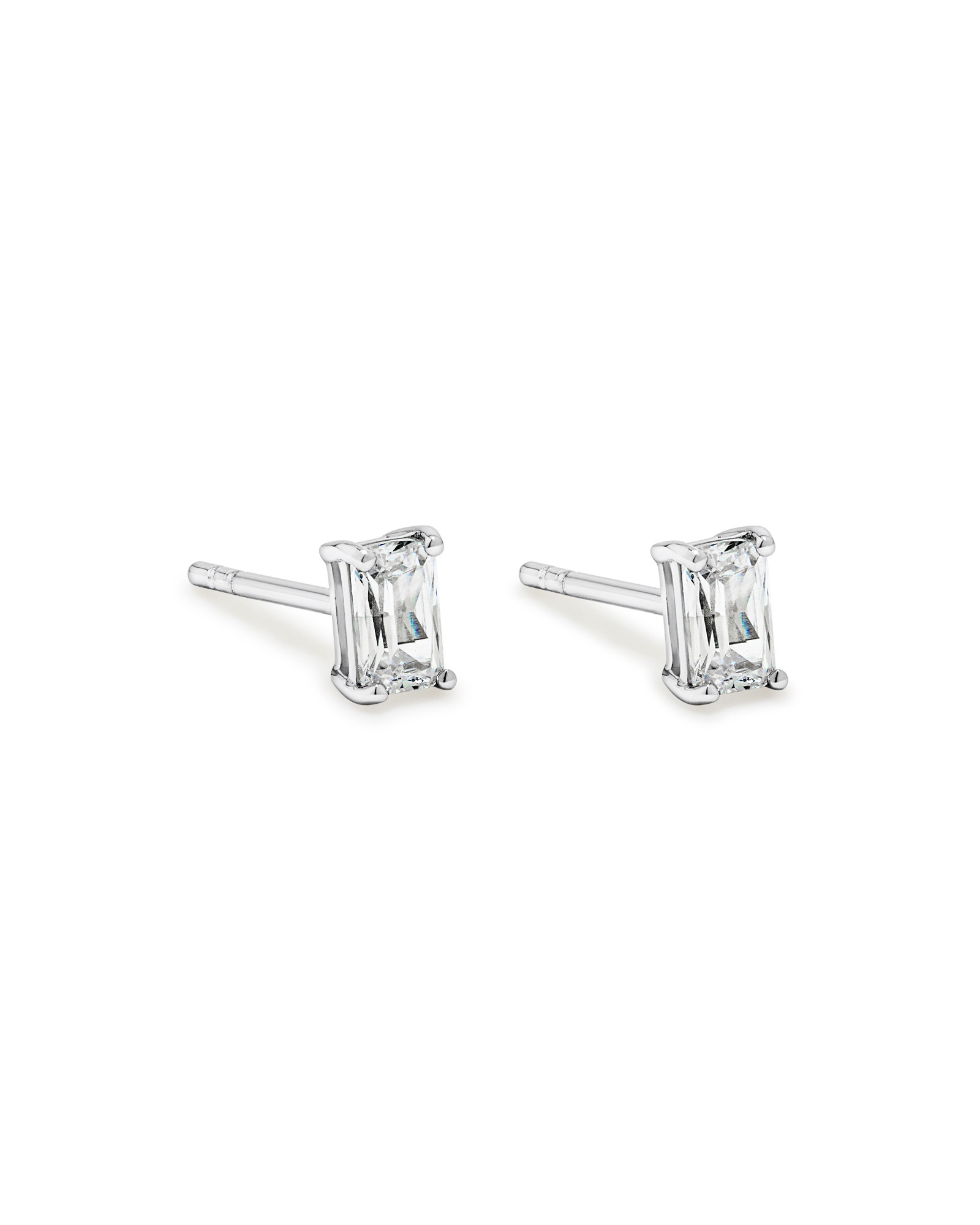 Emerald-Cut Cubic Zirconia Solitaire Stud Earrings in Sterling Silver