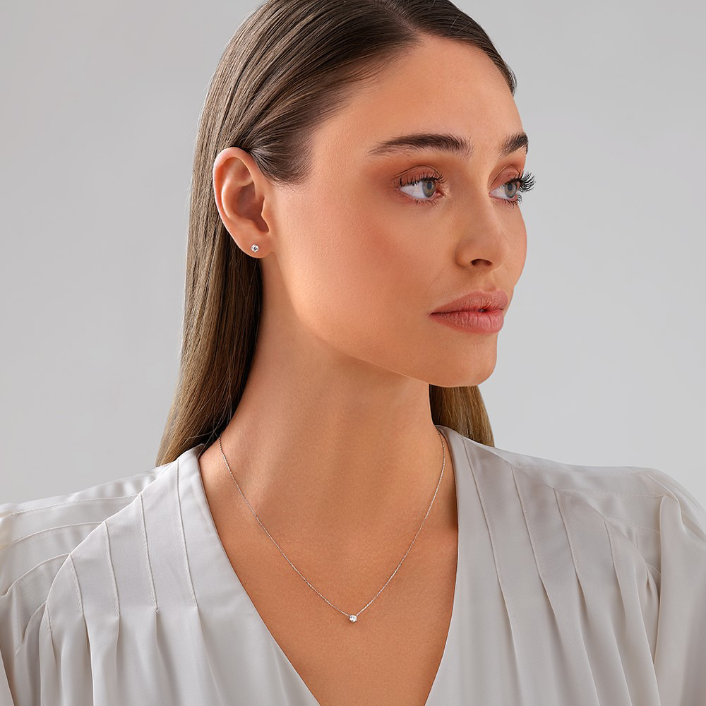 Boucles d’oreilles et pendentif en diamants cultivés laboratoire TW de 0,60 carat sertis or blanc 10 carats