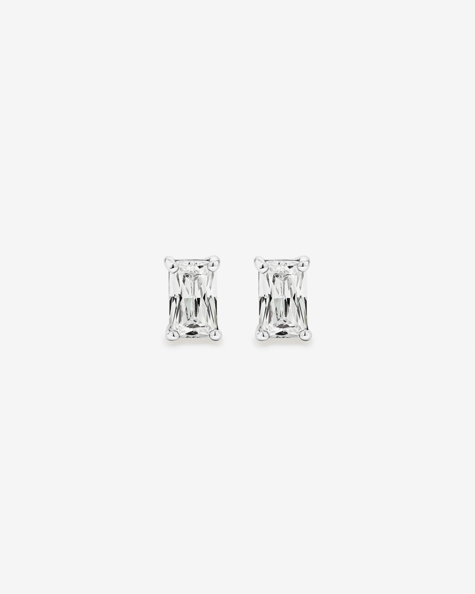 Emerald-Cut Cubic Zirconia Solitaire Stud Earrings in Sterling Silver