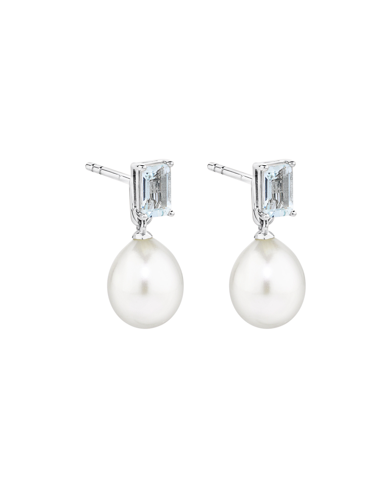 Multi-Wear Aquamarine and Cultured Freshwater Pearl Drop Stud Earrings in 10kt Gold