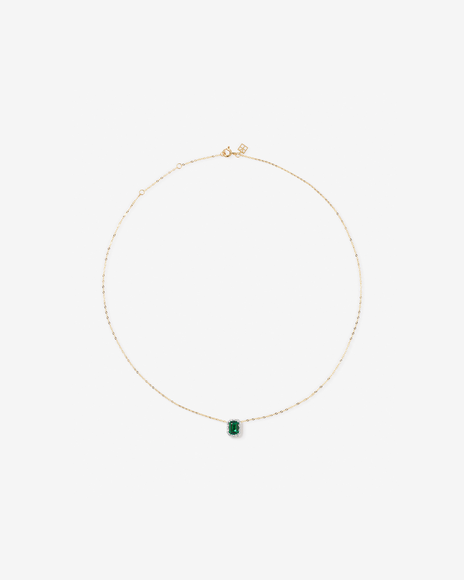 Emerald Cut Green Created Emerald and Lab-Grown Diamond Halo Stud Earrings and Pendant Necklace Set in 10kt Yellow Gold and Rhodium