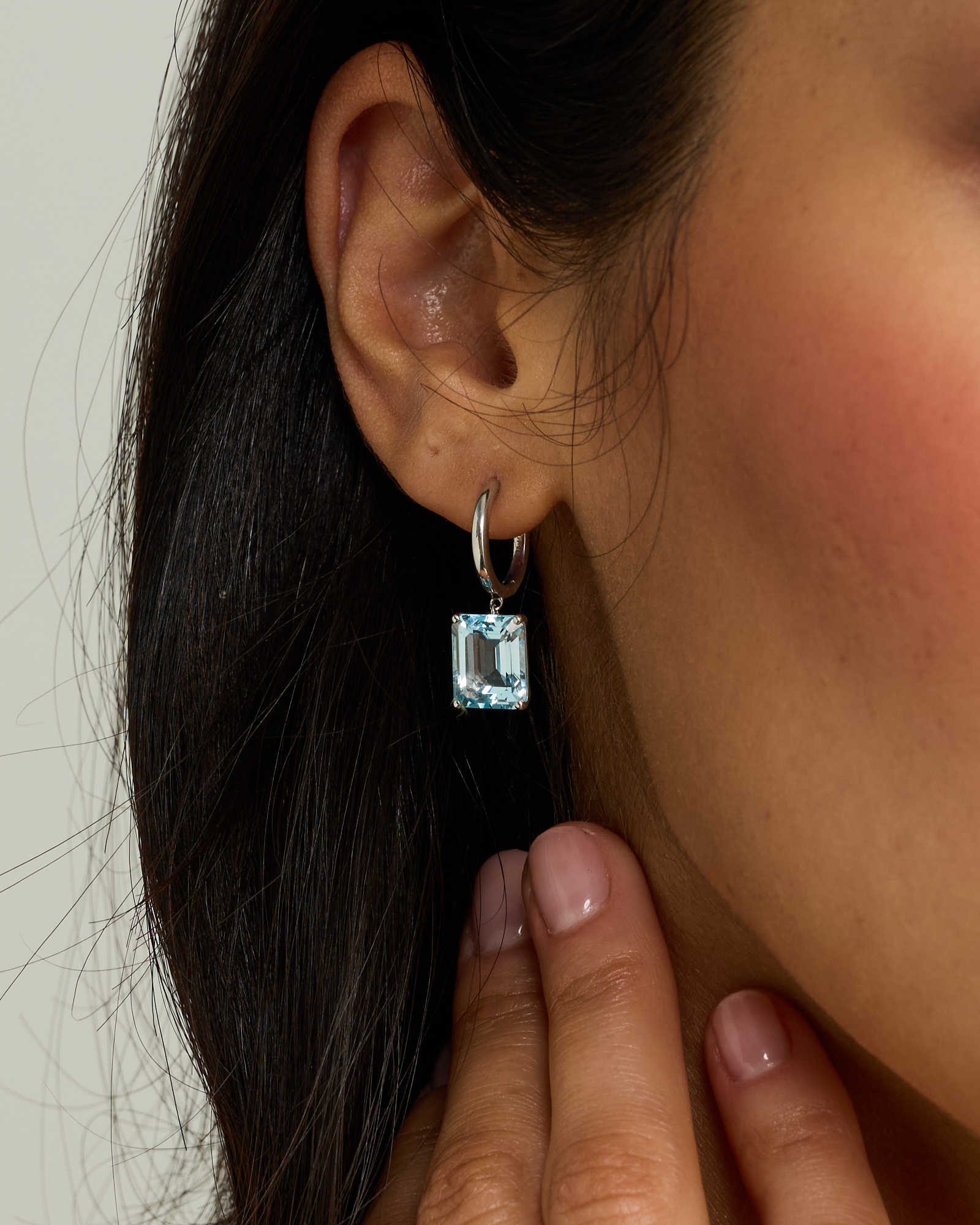 Emerald Cut Sky Blue Topaz Drop Earrings in Sterling Silver