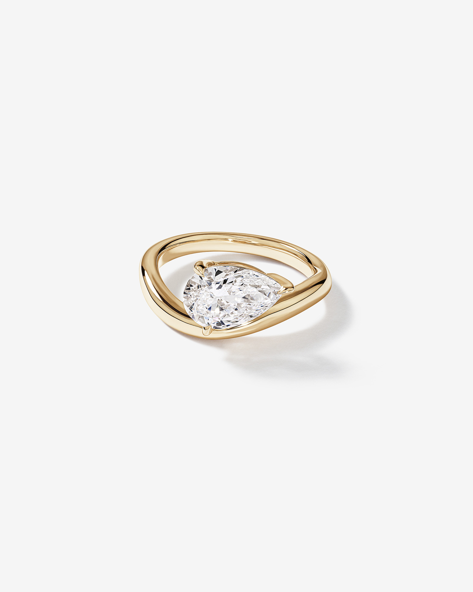 2.00 Carat TW East West Pear Cut Laboratory-Grown Diamond Wave Engagement Ring in 14kt Yellow Gold