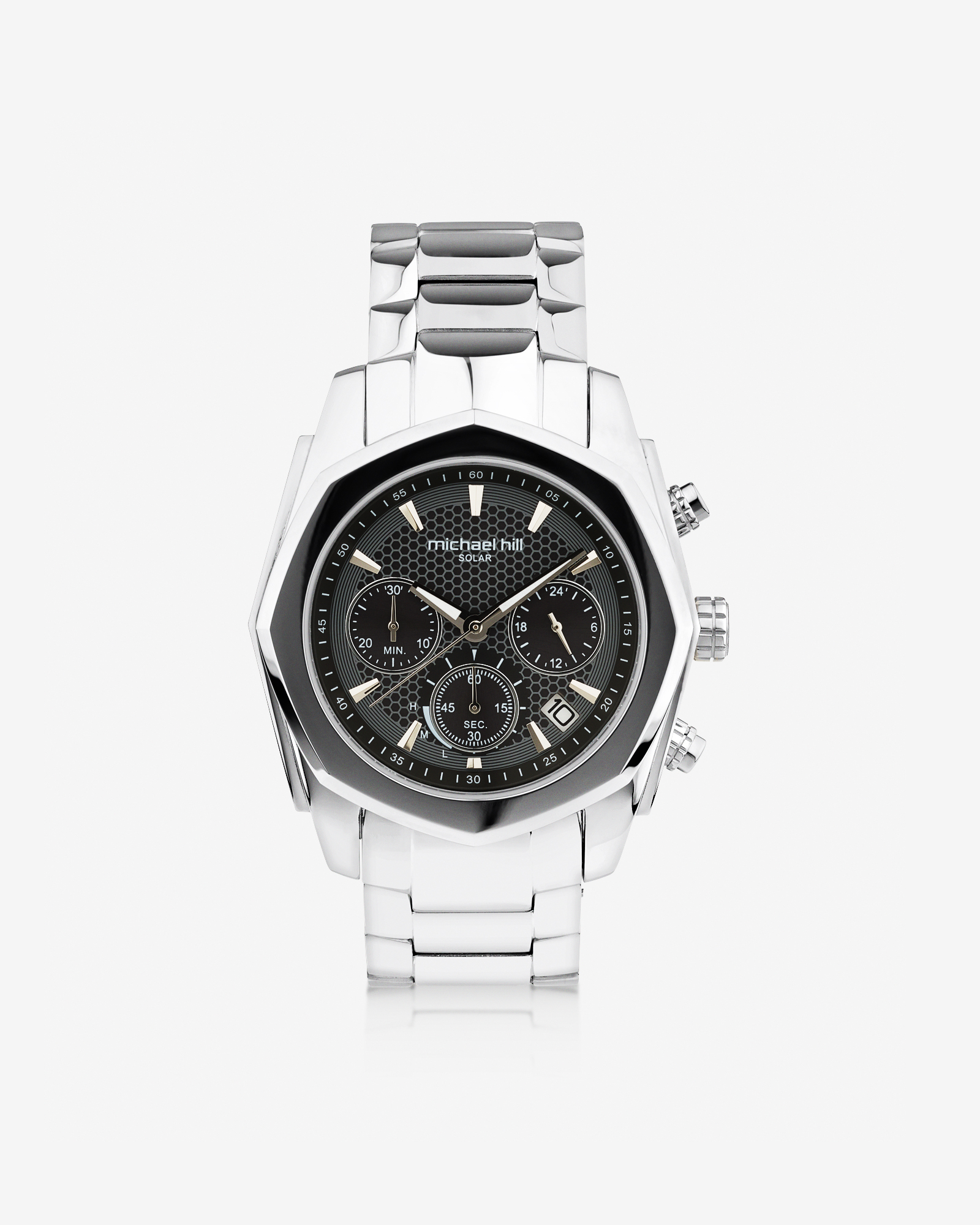 Montre chronographe solaire en acier inoxydable pour homme