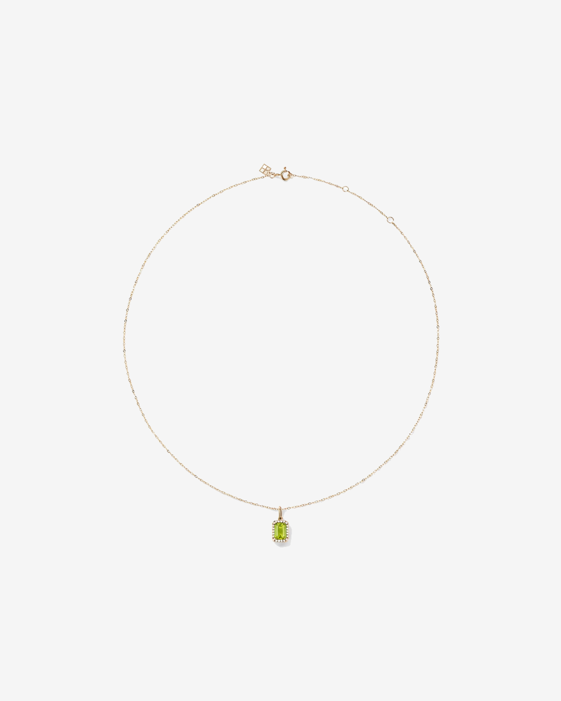 Emerald Cut Peridot and Diamond Halo Pendant with Chain in 10kt Yellow Gold
