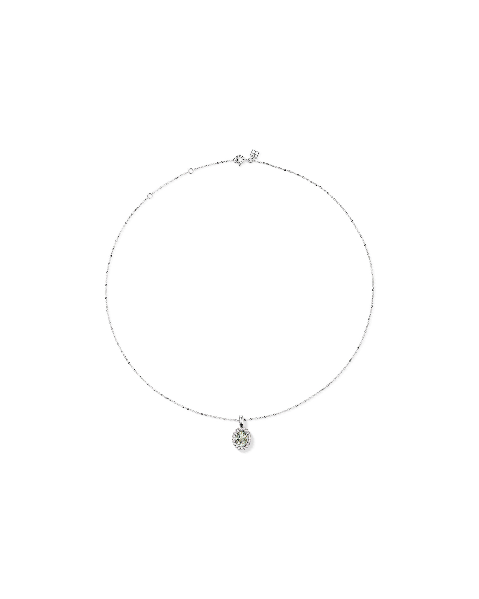 Green Amethyst & 0.20TW of Diamond Halo Pendant with Chain in 10kt Gold