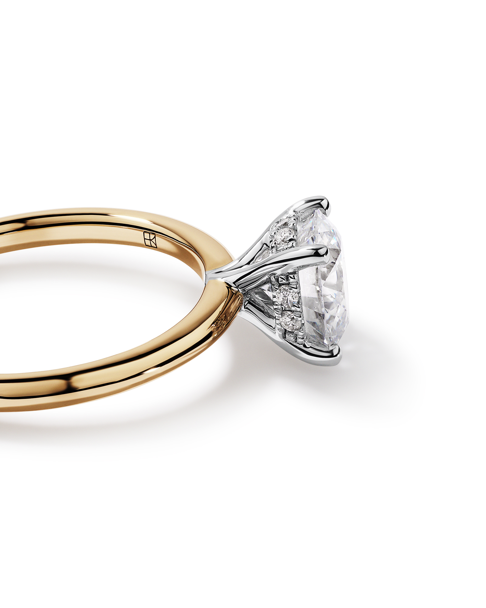 Bague de fiançailles en or jaune et blanc 14 carats, solitaire en diamant rond brillant de 1,55 carat, avec halo caché