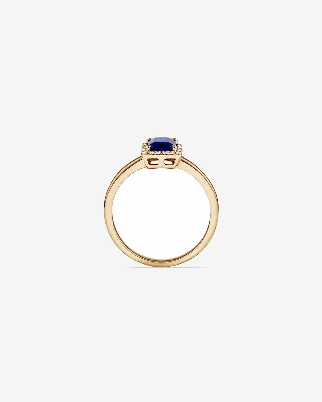 Emerald Cut Created Sapphire and Diamond Halo Ring 10kt Yellow Gold