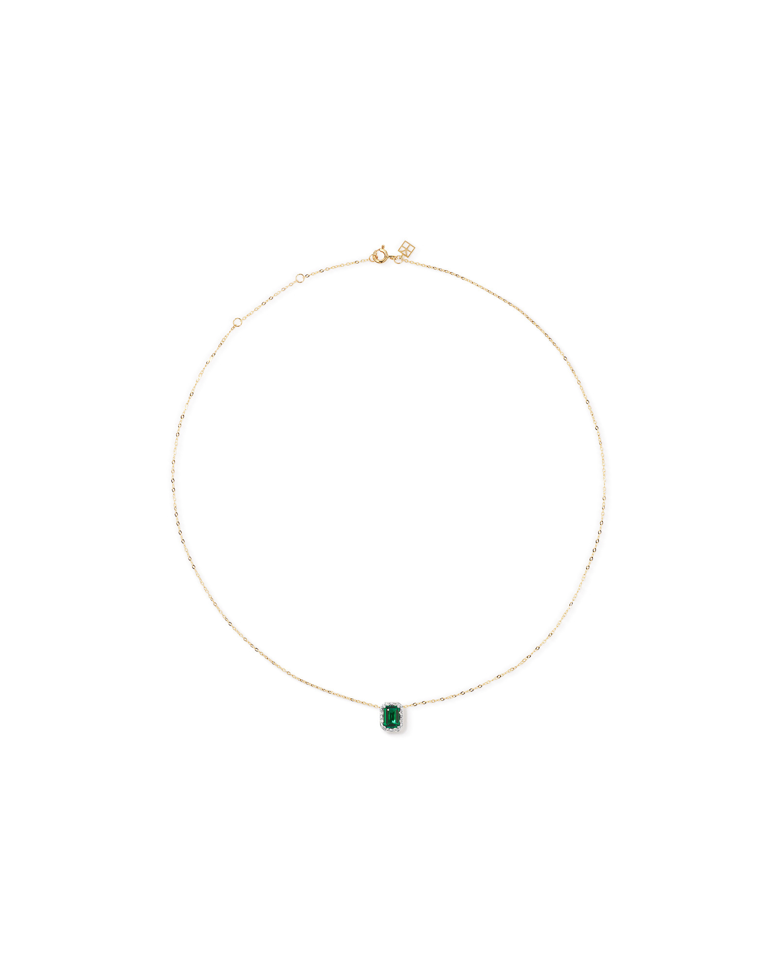 Emerald Cut Green Created Emerald and Lab-Grown Diamond Halo Stud Earrings and Pendant Necklace Set in 10kt Yellow Gold and Rhodium