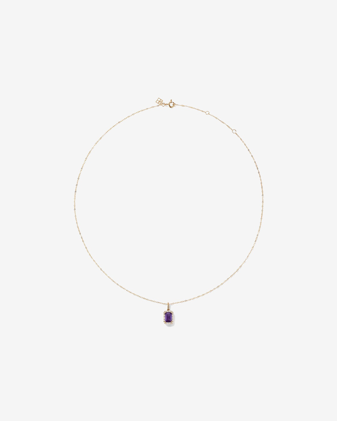 Emerald Cut Amethyst and Diamond Halo Pendant with Chain in 10kt Yellow Gold