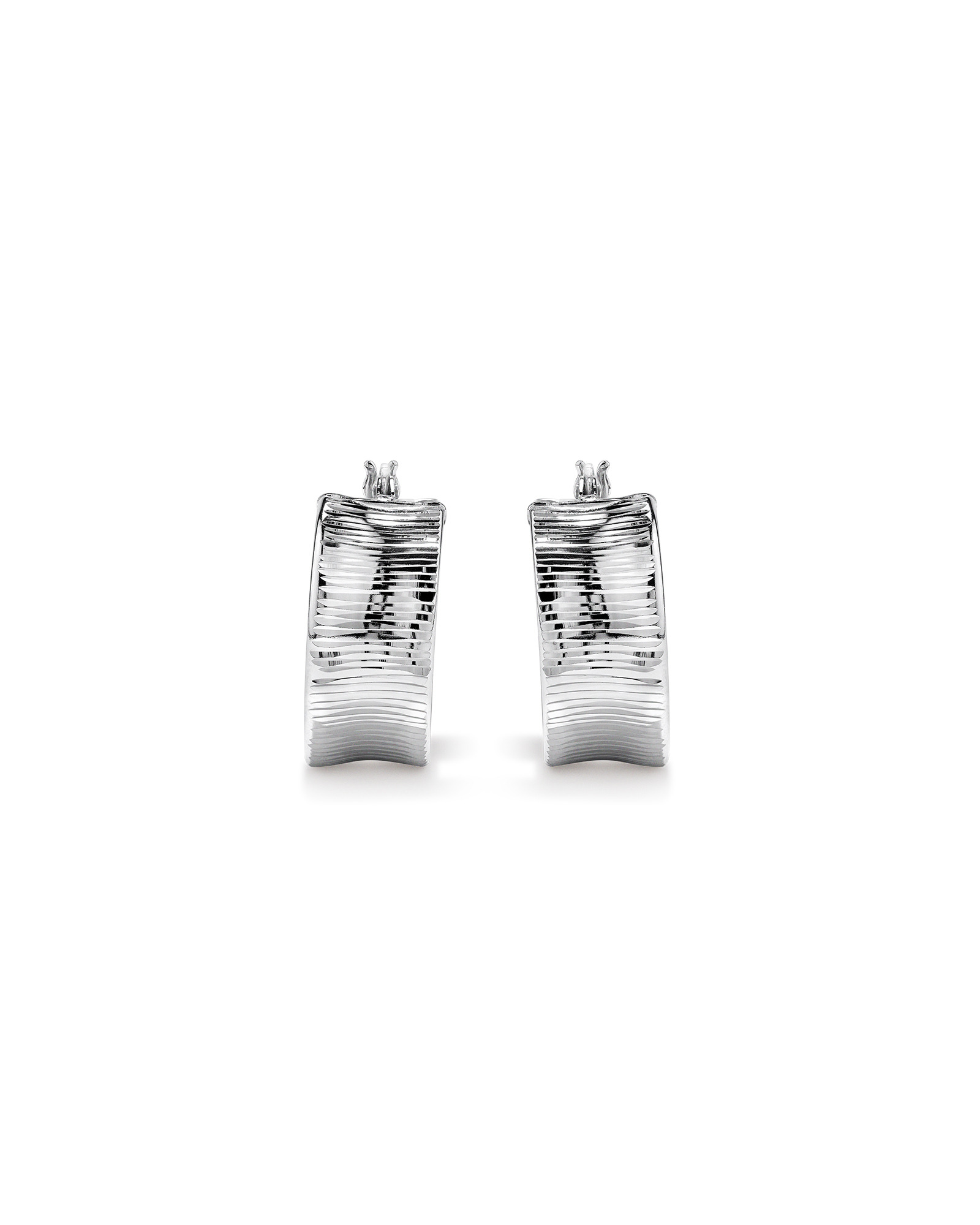 8mm Ribbed Flare Hoop Huggie Earrings in Sterling Silver