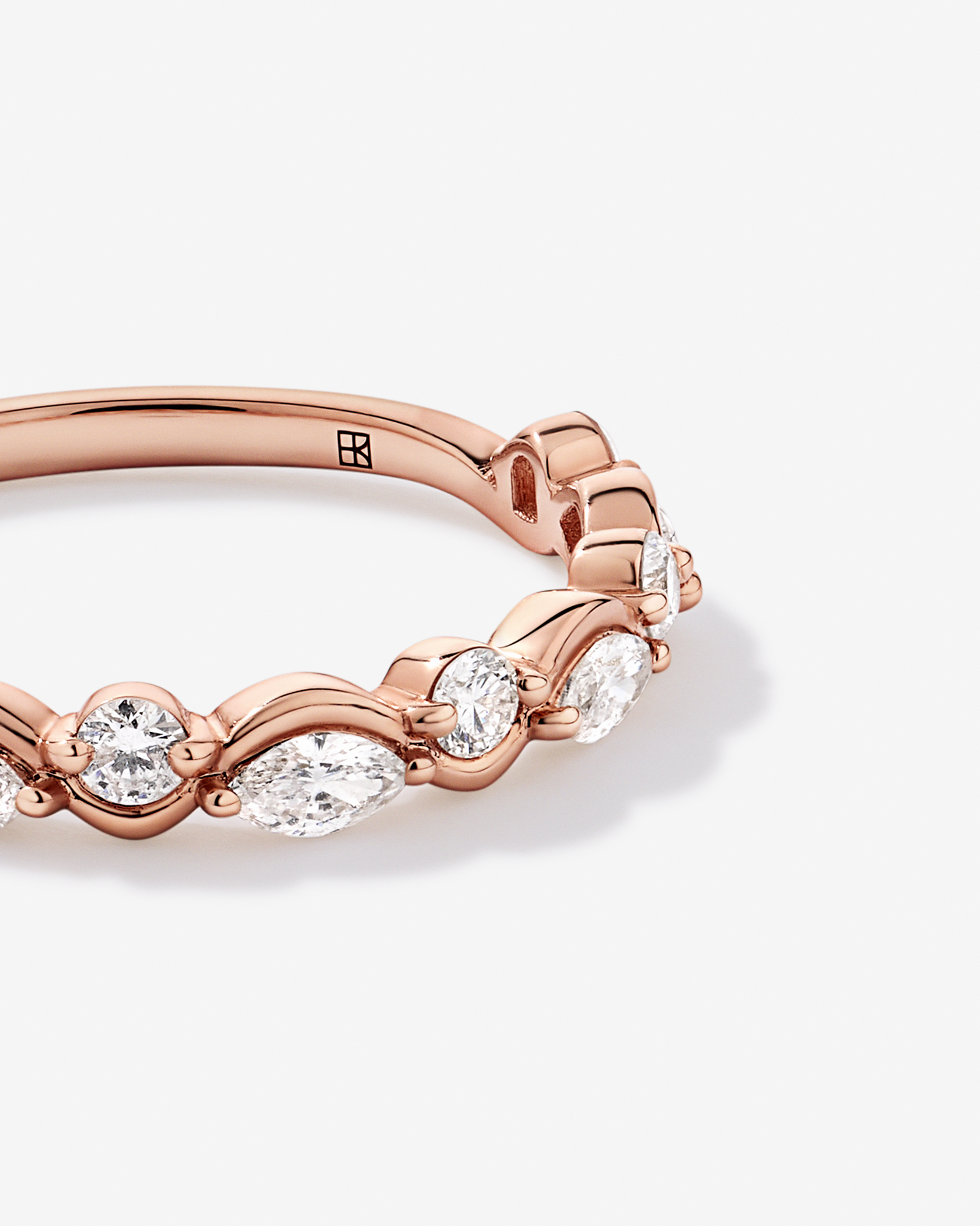 0.43TW Marquise and Round Brilliant Diamond Twist Wedding Ring 14kt Rose Gold