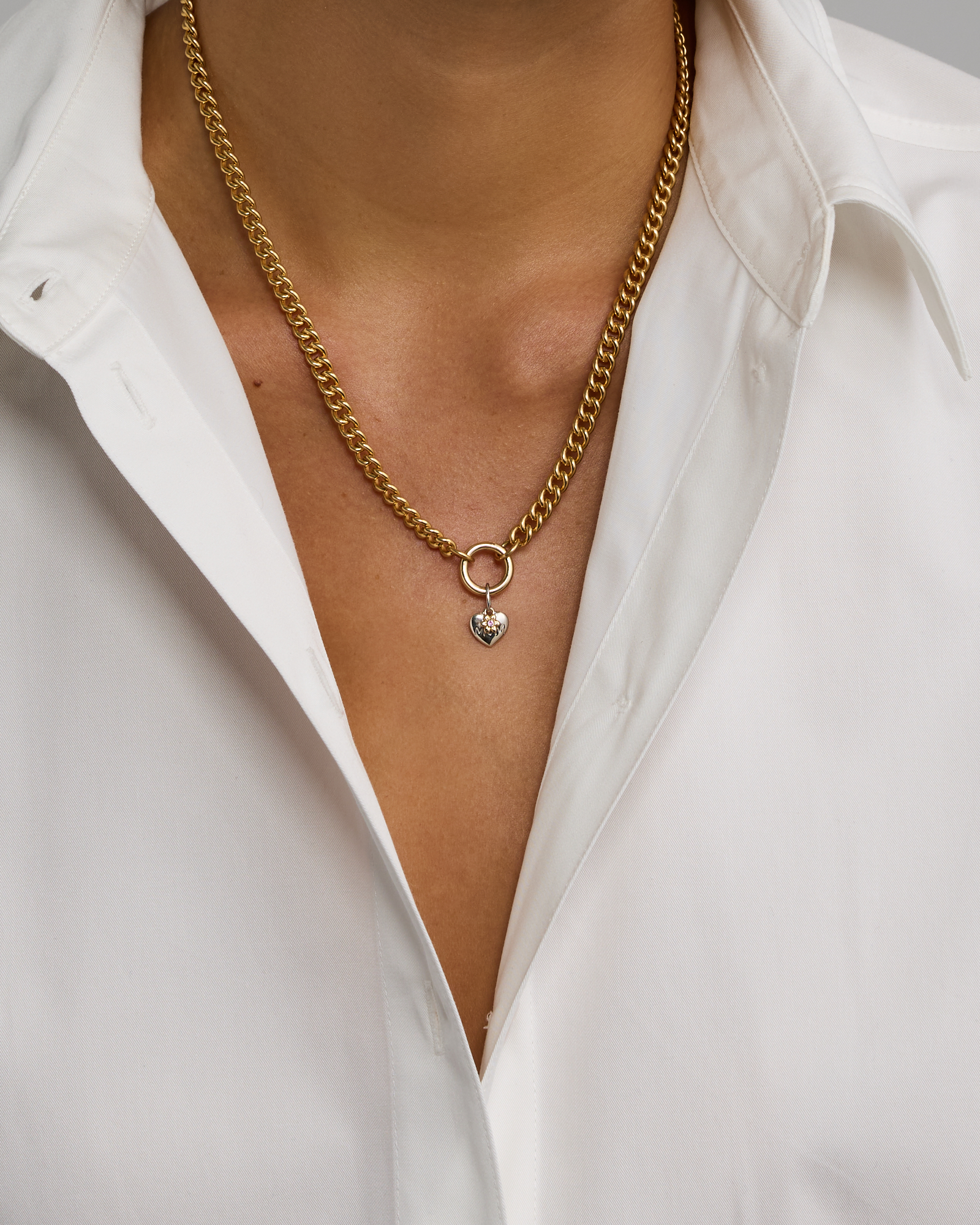 Pendentif en forme de cœur de la fête des Mères en argent sterling et or jaune 10 carats