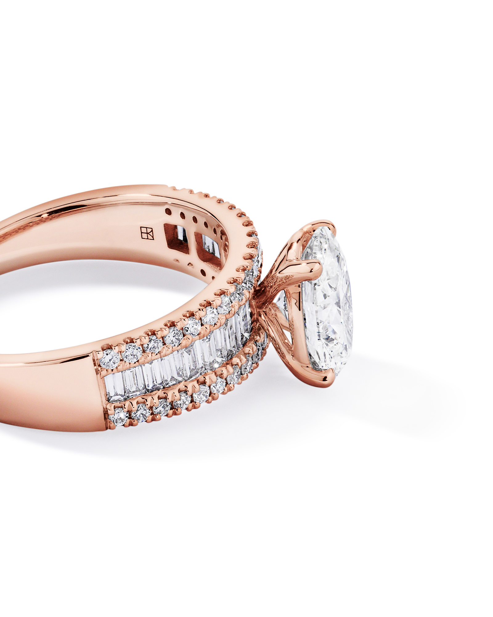 2.21 Carat TW Oval and Baguette Laboratory-Grown Side Accent Diamond Ring 14kt Rose Gold