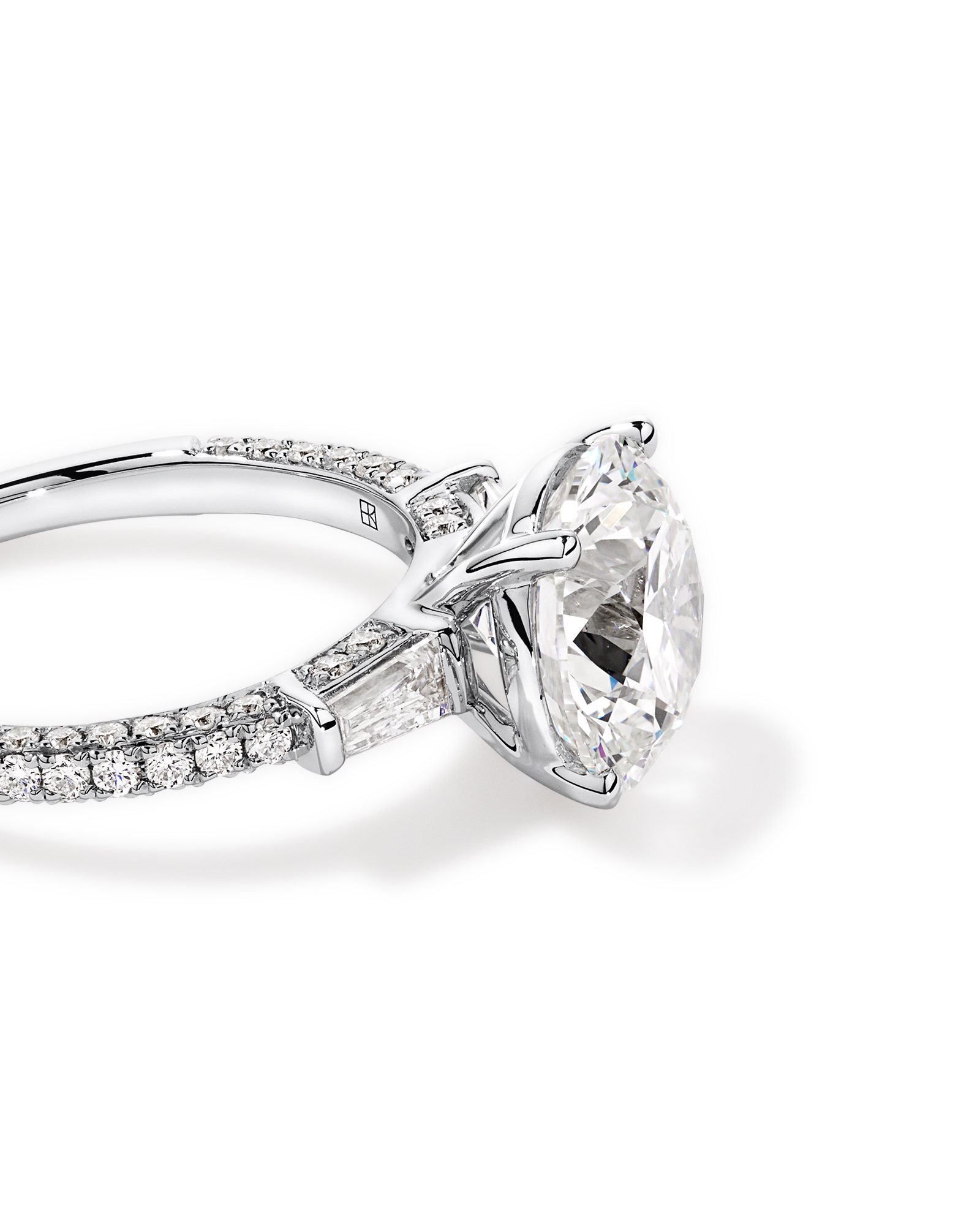4.59 Carat TW Round Brilliant & Baguette Laboratory-Grown Diamond Engagement Ring in 18kt White Gold