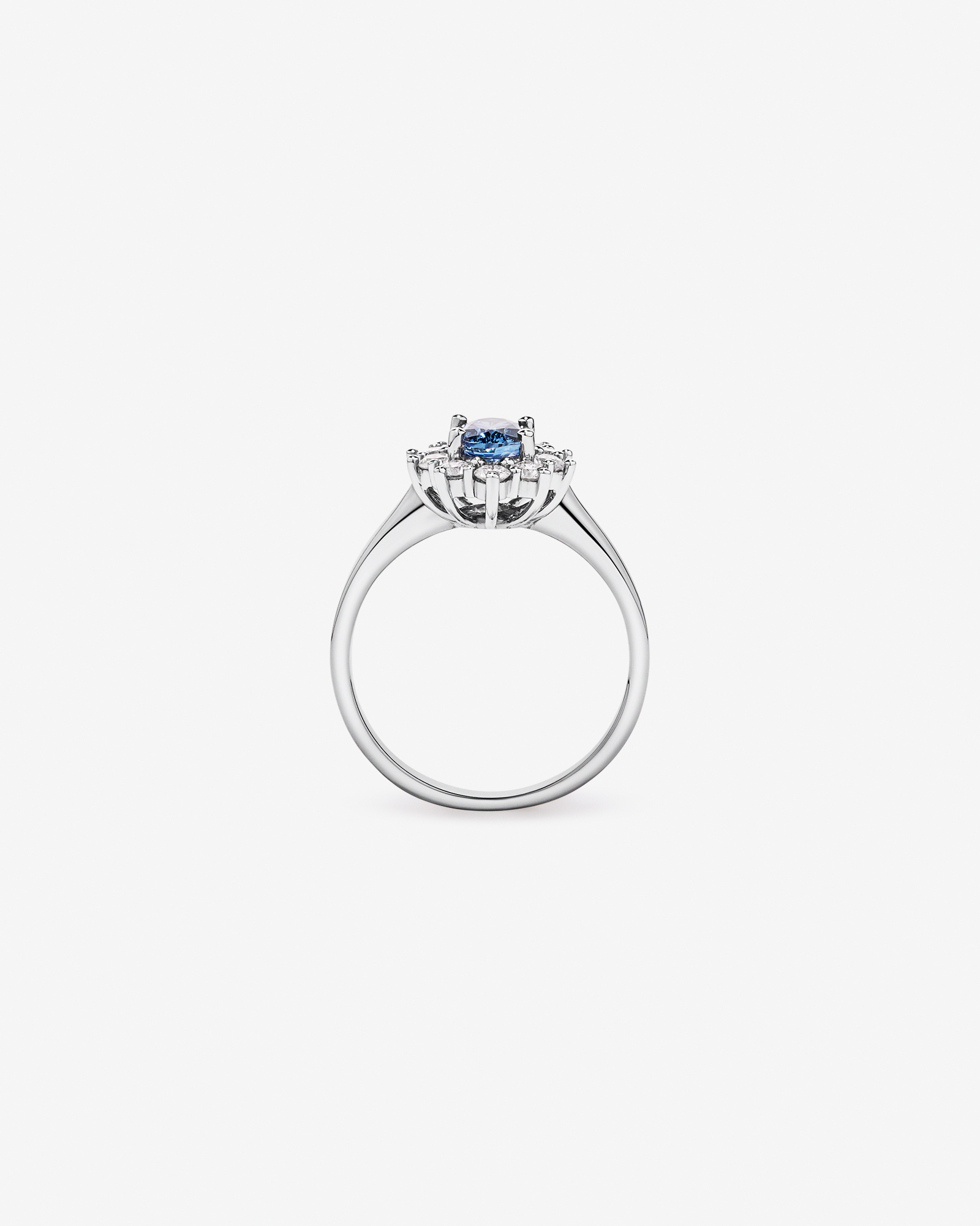Ceylon Sapphire and 0.50 Carat TW Diamond Halo Ring 14kt White Gold