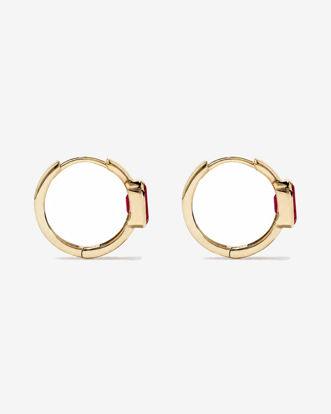 Boucles d'oreilles anneaux Rubis créé serties clos en or jaune 10 ct