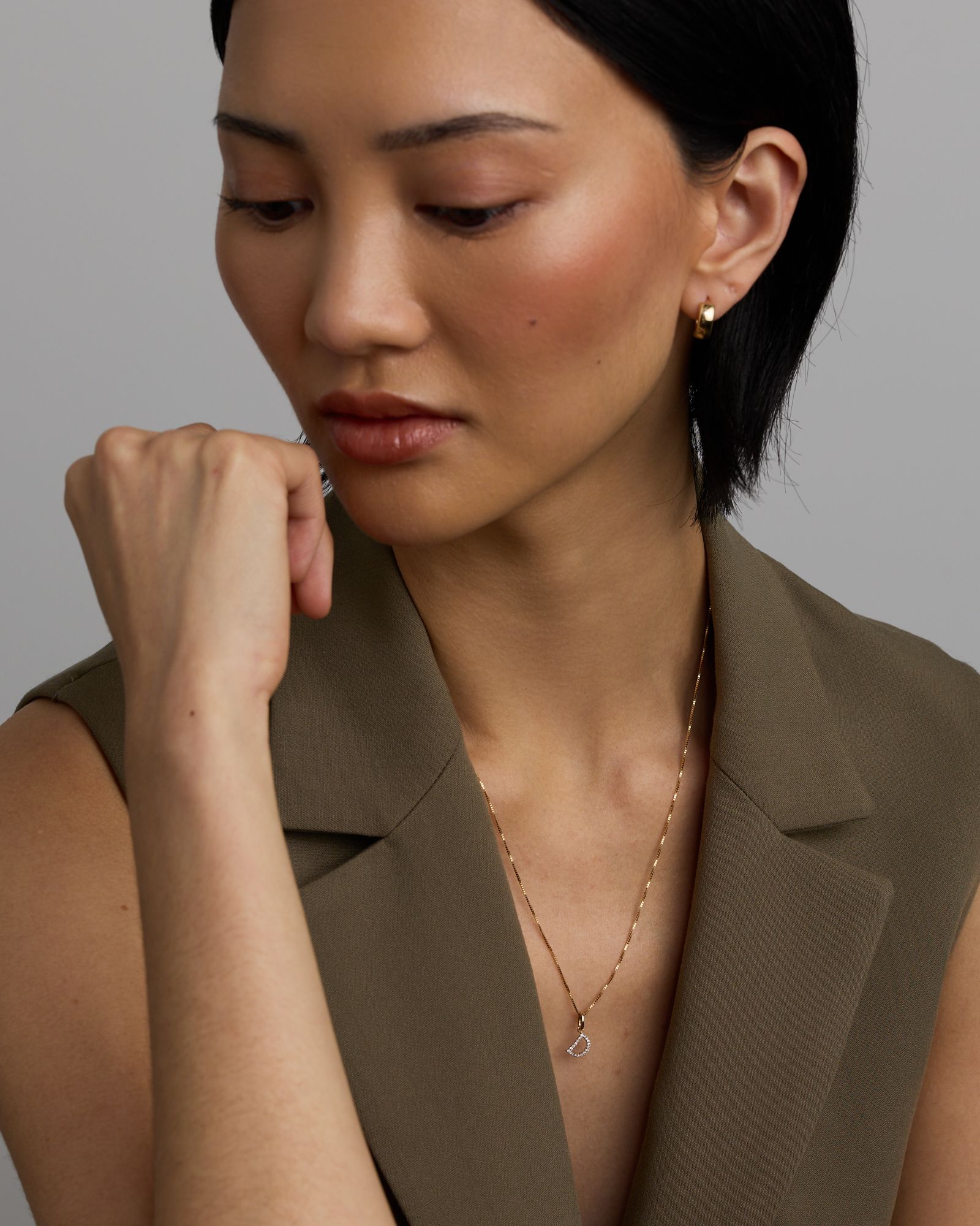 Diamond Letter D Initial Pendant in 10kt Yellow Gold