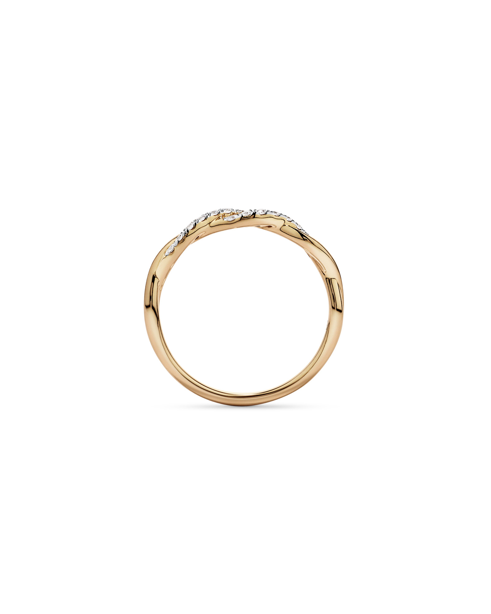 0.16TW Round Brilliant Laboratory-Grown Diamond Twist Wedding Ring 14kt Yellow Gold with Rhodium