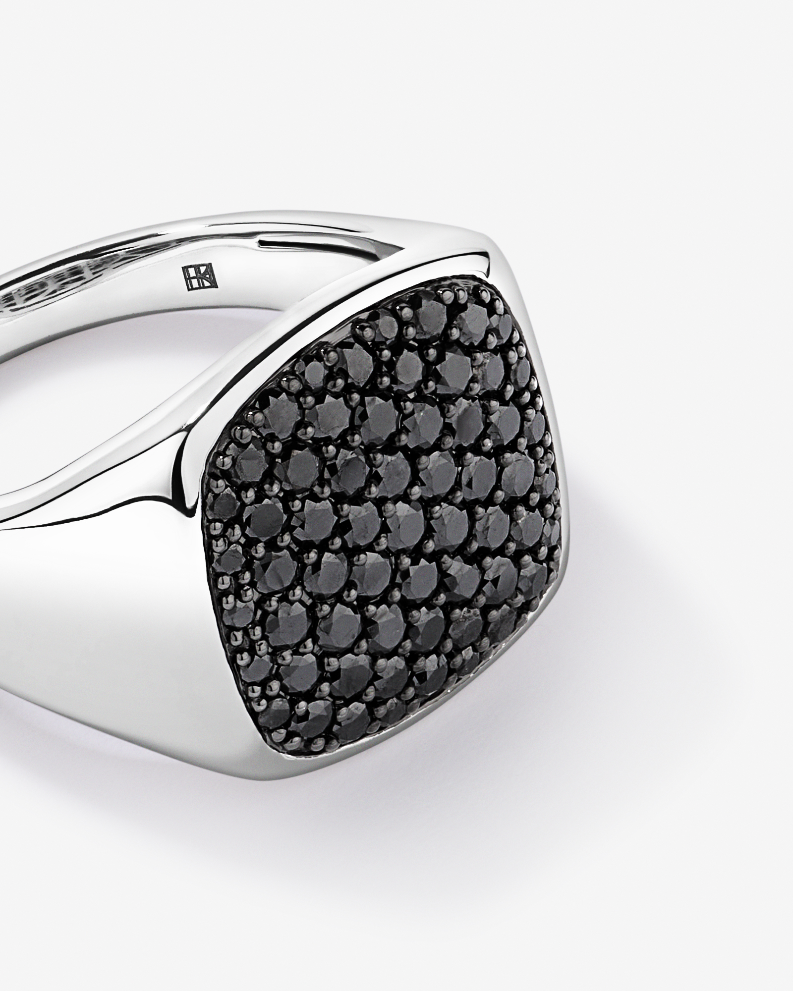 1.50TDW Black Diamond Pavé Signet Ring in Sterling Silver