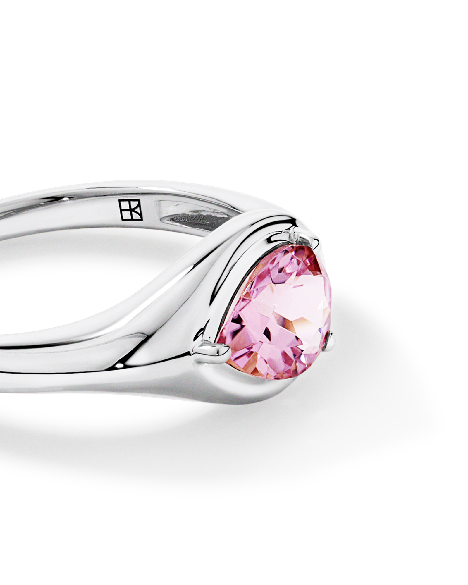 Pear Cut Blush Pink Tourmaline East-to-West Set Ring 10kt White Gold