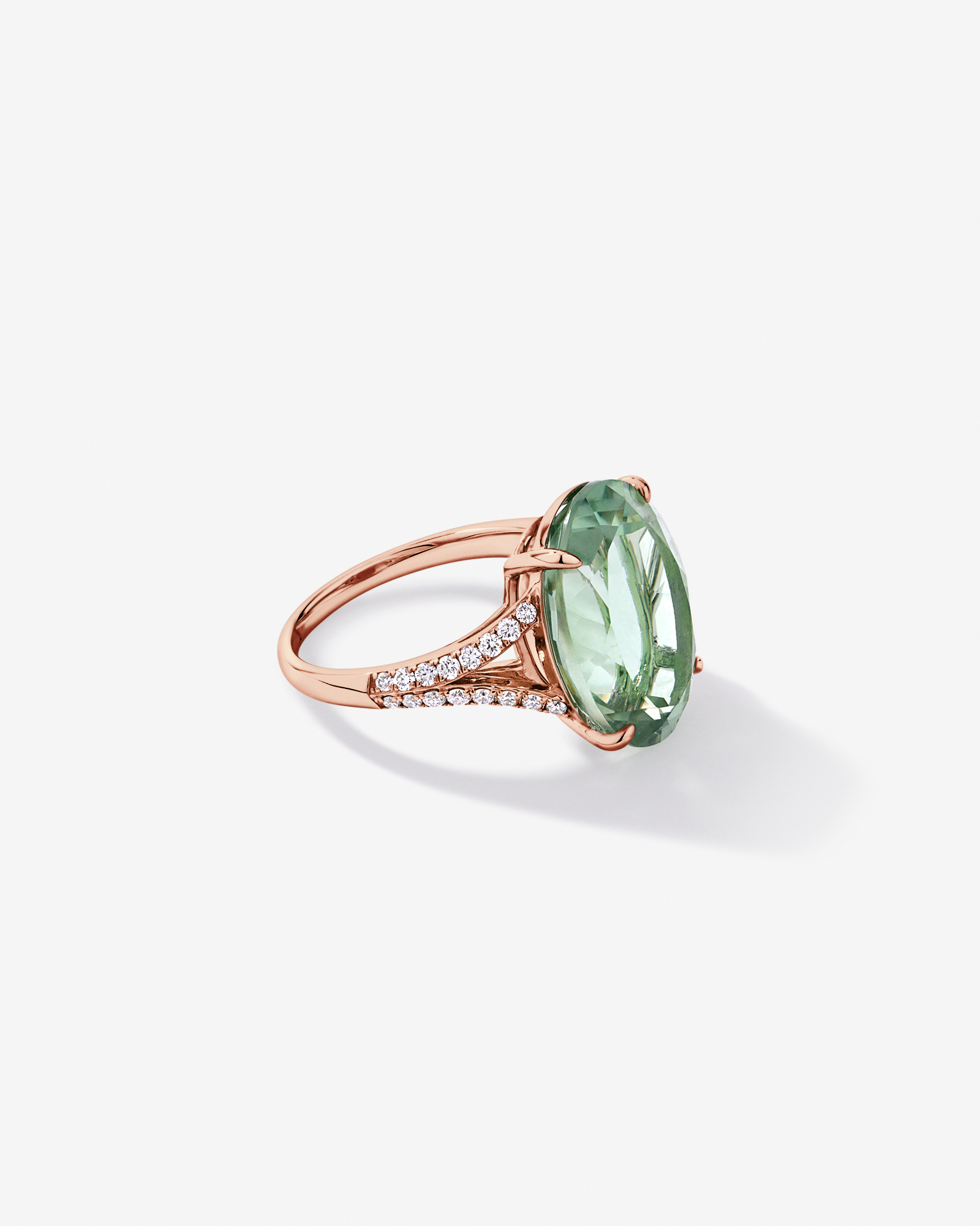 Oval Green Amethyst & 0.33 Carat TW Diamond Split Shank Ring 10kt Rose Gold