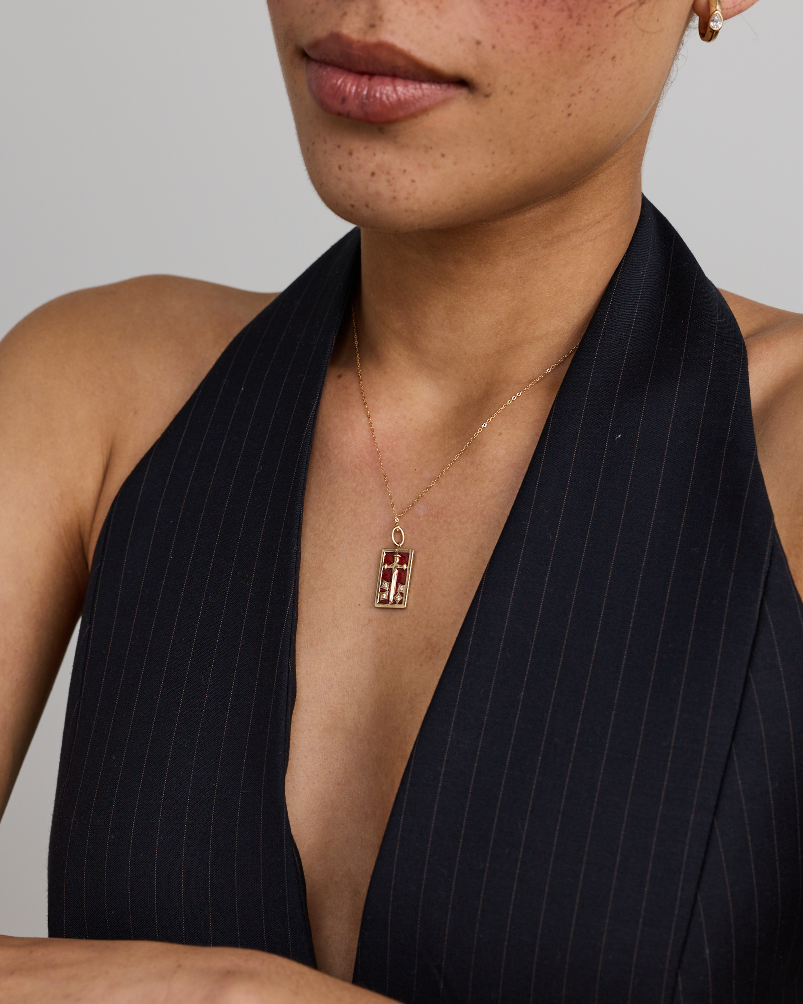 Justice Tarot Card Pendant with Cubic Zirconia in 18KT Yellow Gold Vermeil