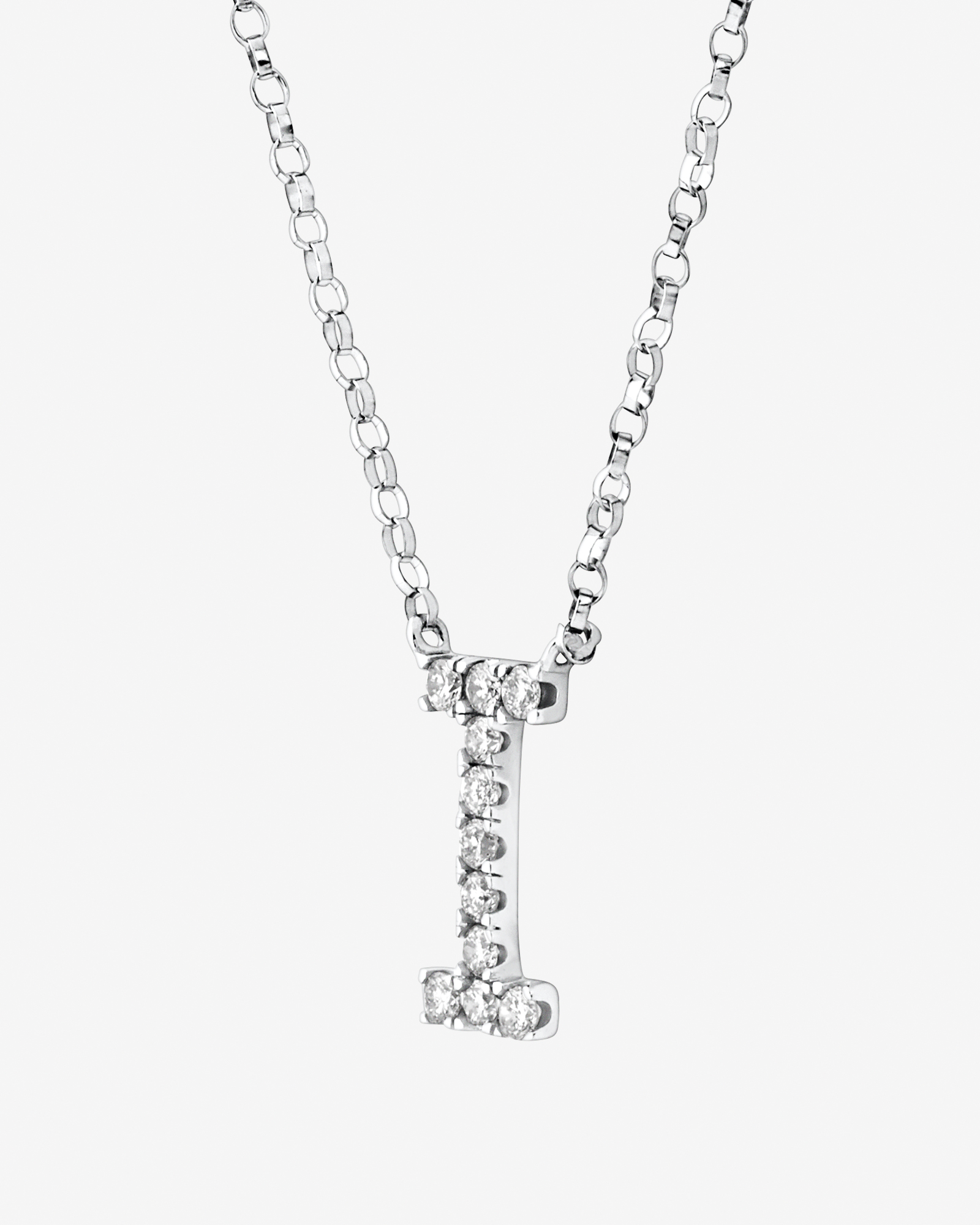 Collier à initiale I en or blanc 10 K avec diamants totalisant 0,10 ct