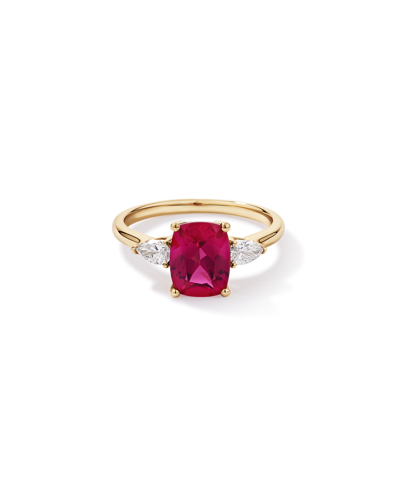 Created Ruby and 0.27 Carat TW Laboratory-Grown Diamond 3 Stone Ring 10kt Yellow Gold