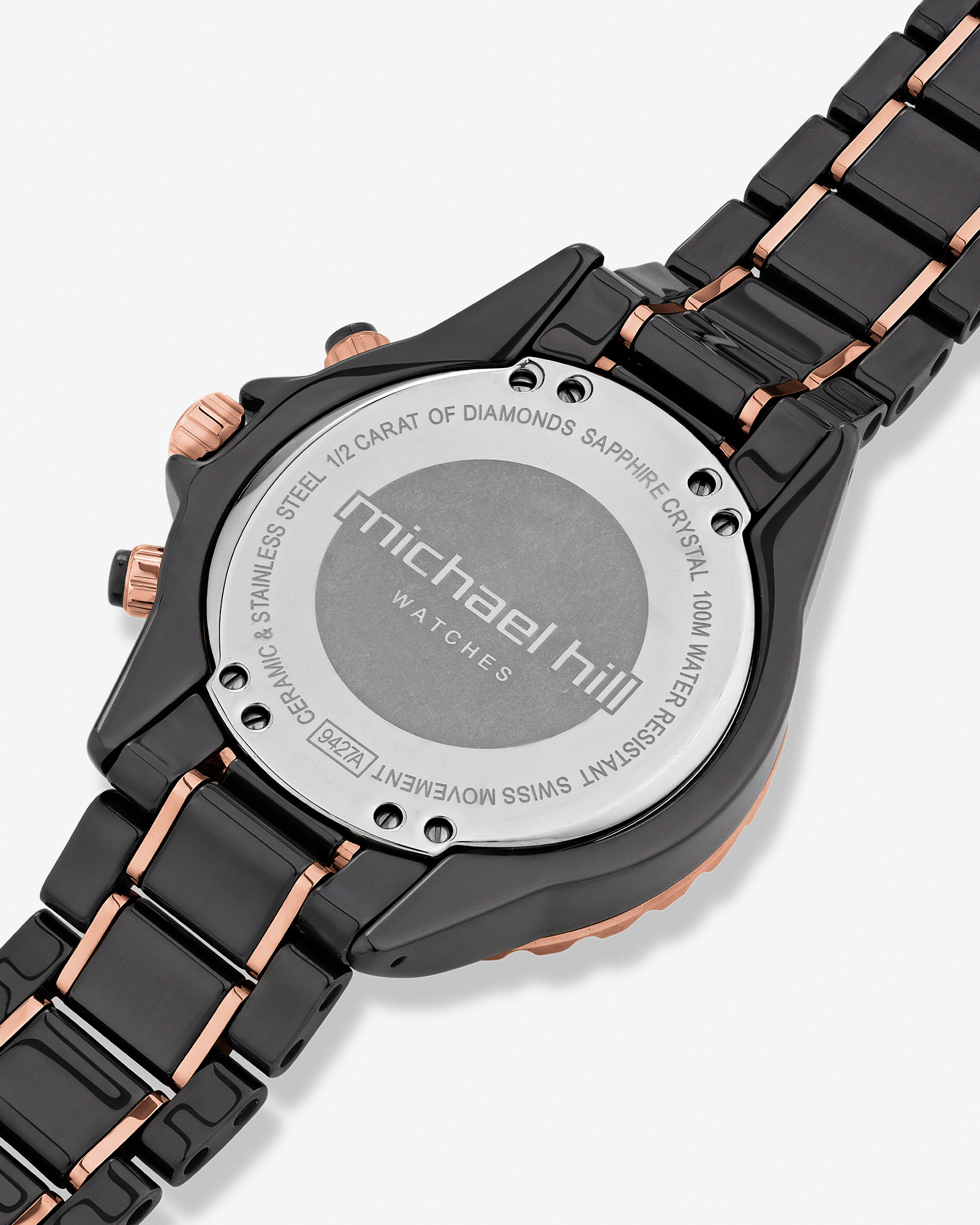 Chronograph Watch with 0.50 Carat TW of Diamonds Black Ceramic & Rose Tone Stainless Steel