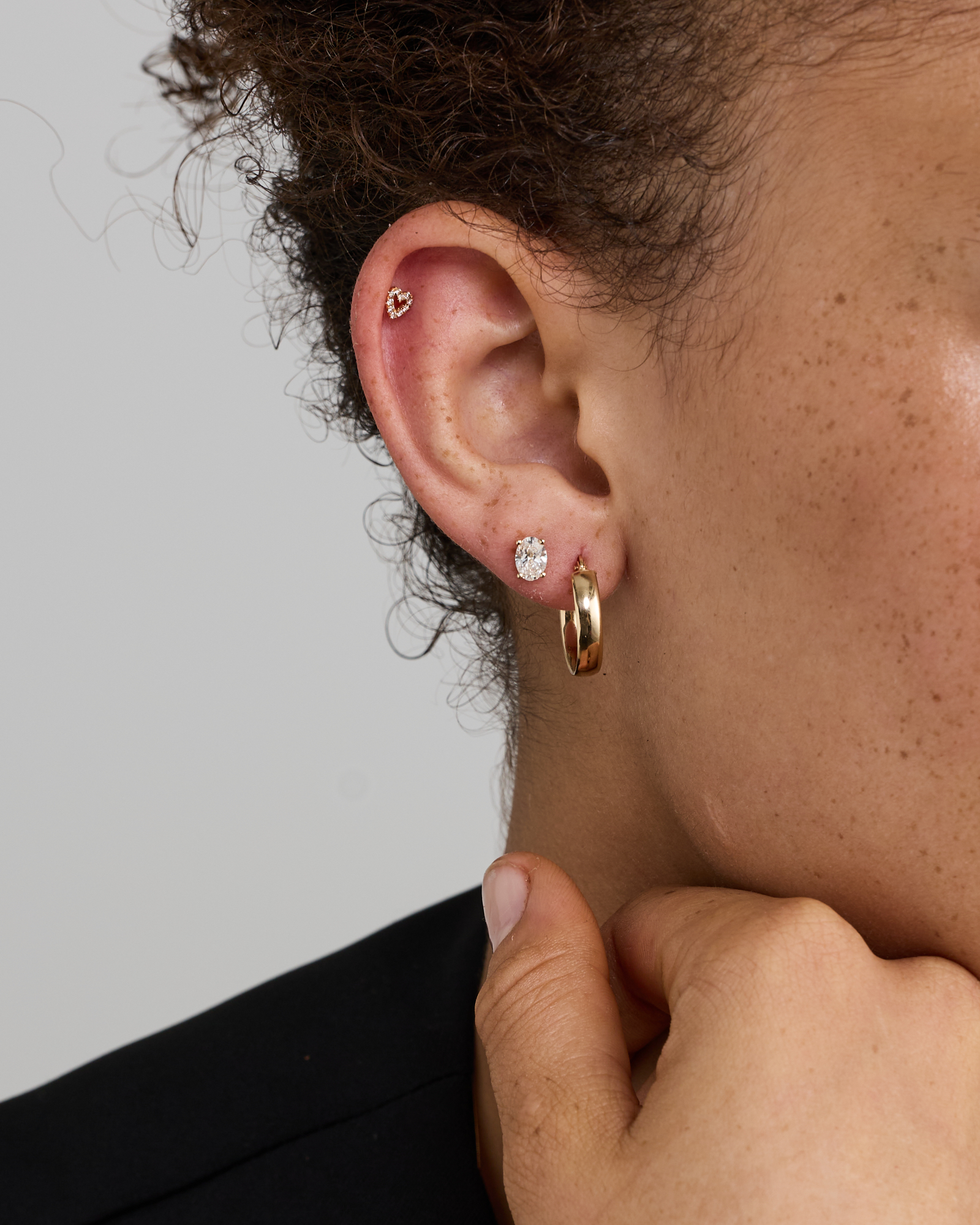 Heart Helix Single Stud Earring with 0.04 Carat TW of Laboratory-Grown Diamonds in 10kt Gold
