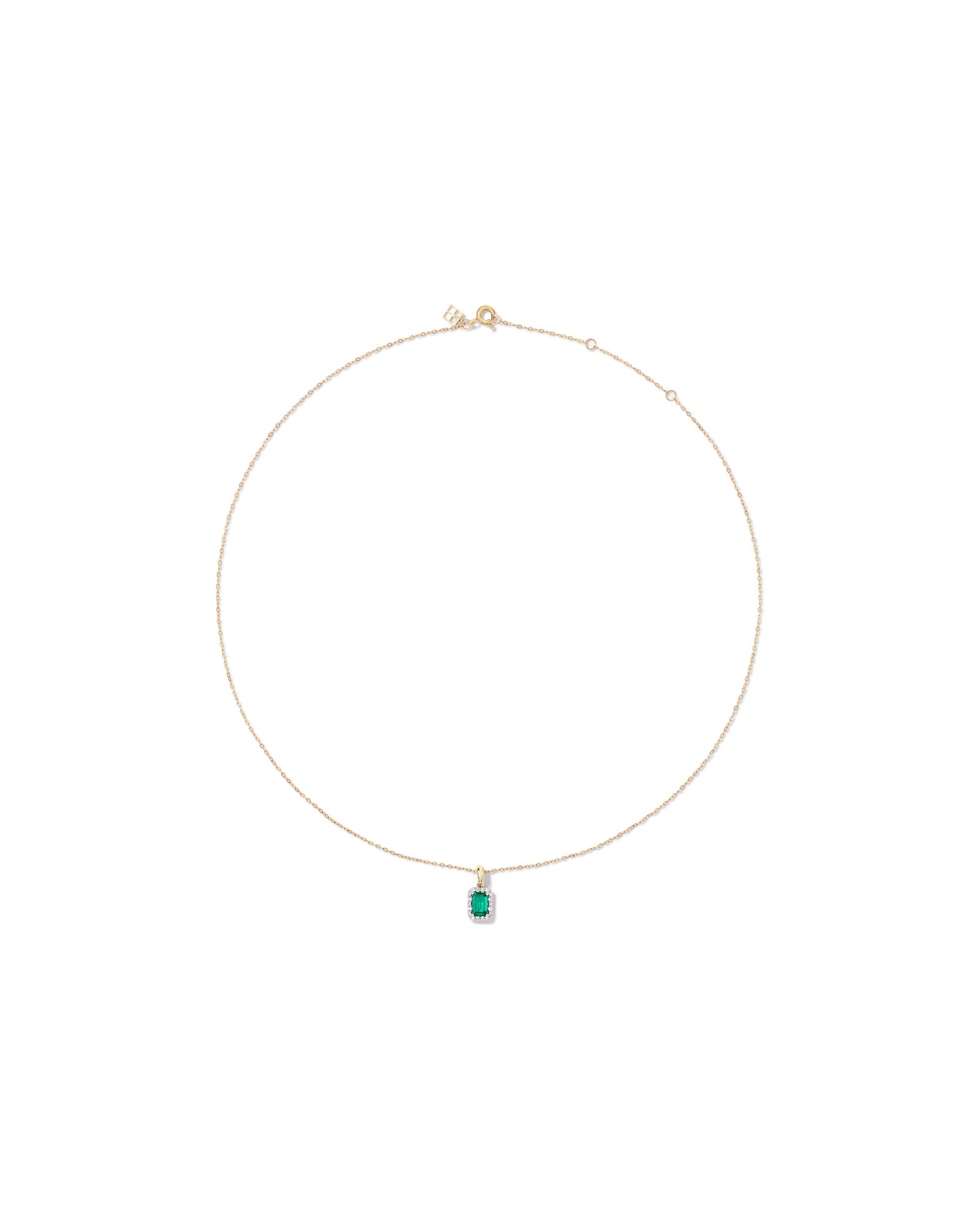 Created Emerald & 0.10 Carat TW Laboratory-Grown Diamond Halo Ring in 10kt Yellow Gold and Rhodium