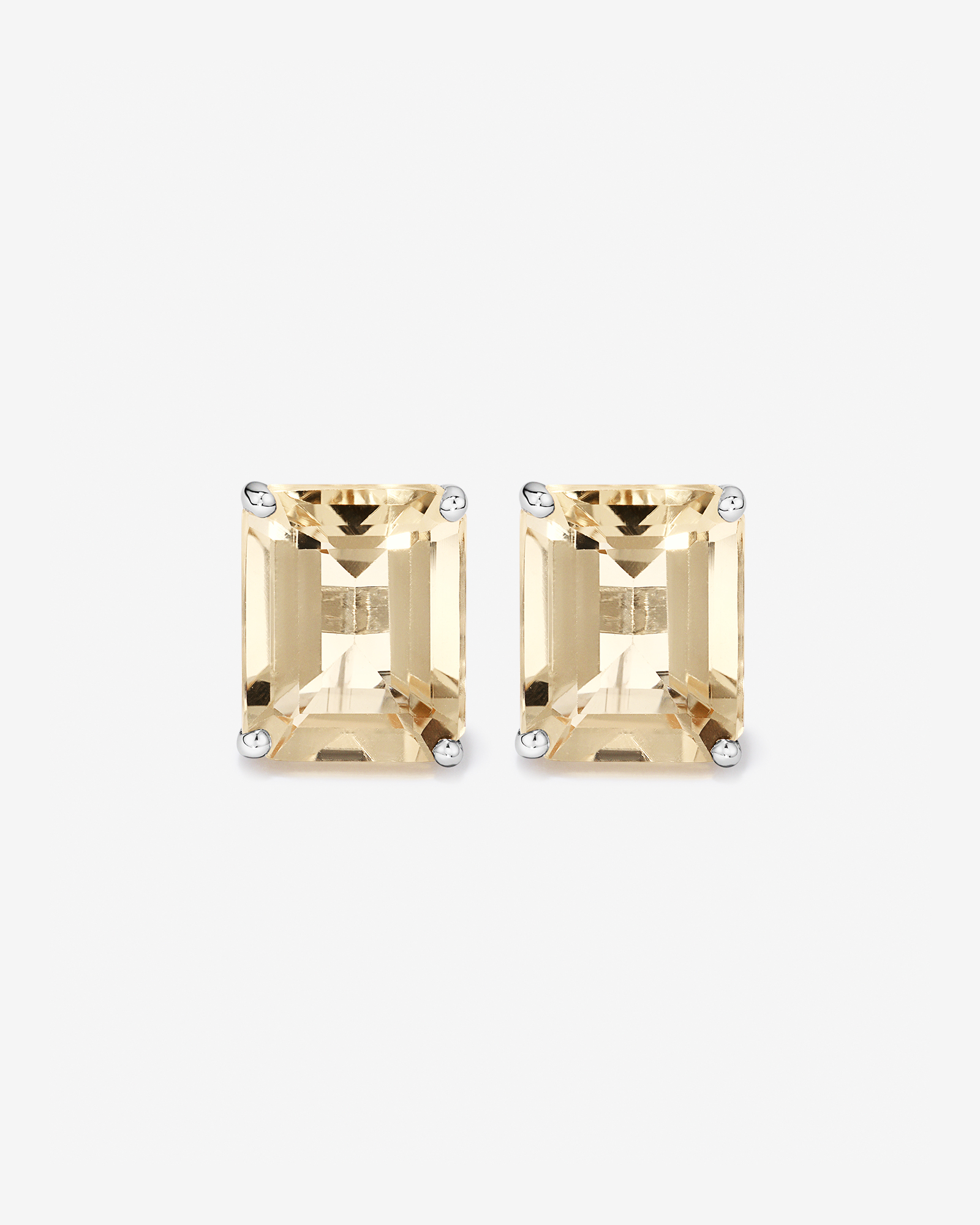 Emerald Cut Soft Champagne Citrine Solitaire Stud Earrings in Sterling Silver