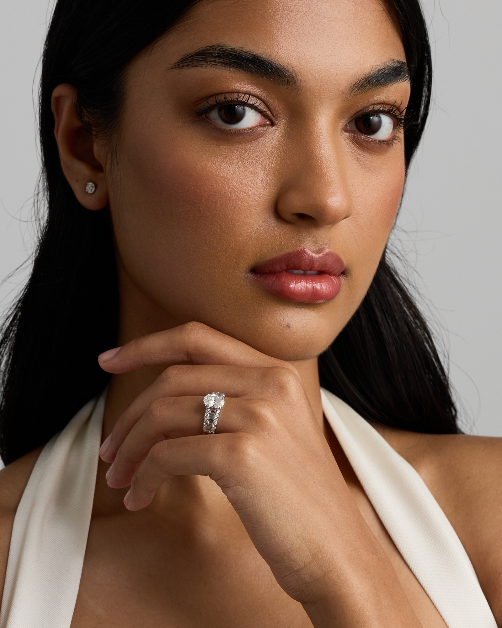 2.21 Carat TW Oval and Baguette Laboratory-Grown Side Accent Diamond Ring 14kt White Gold