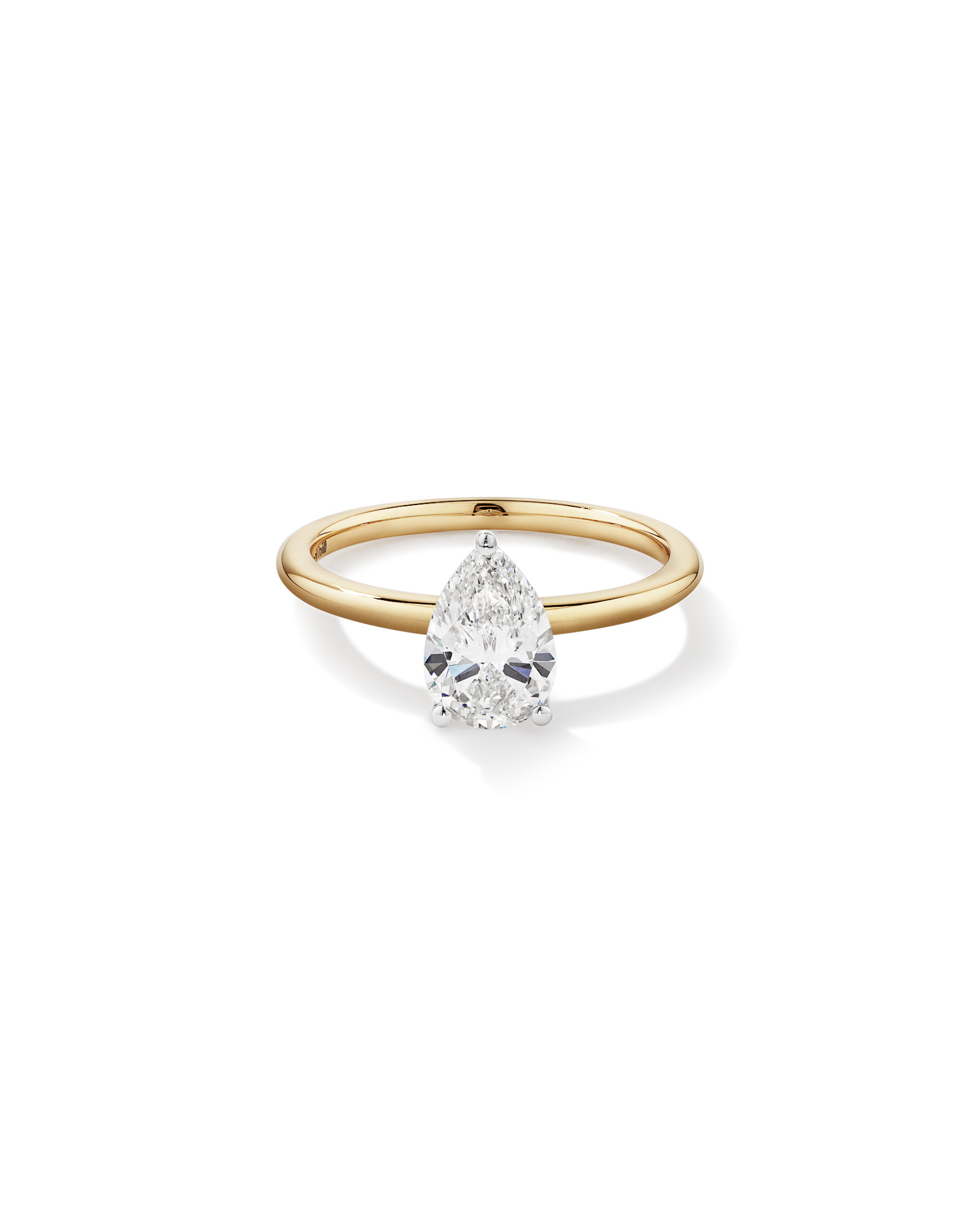 Bague De Fiançailles Solitaire En Diamant Laboratoire Poire 1,25 Carat Poids Total Or Jaune Et Blanc 14 Carats