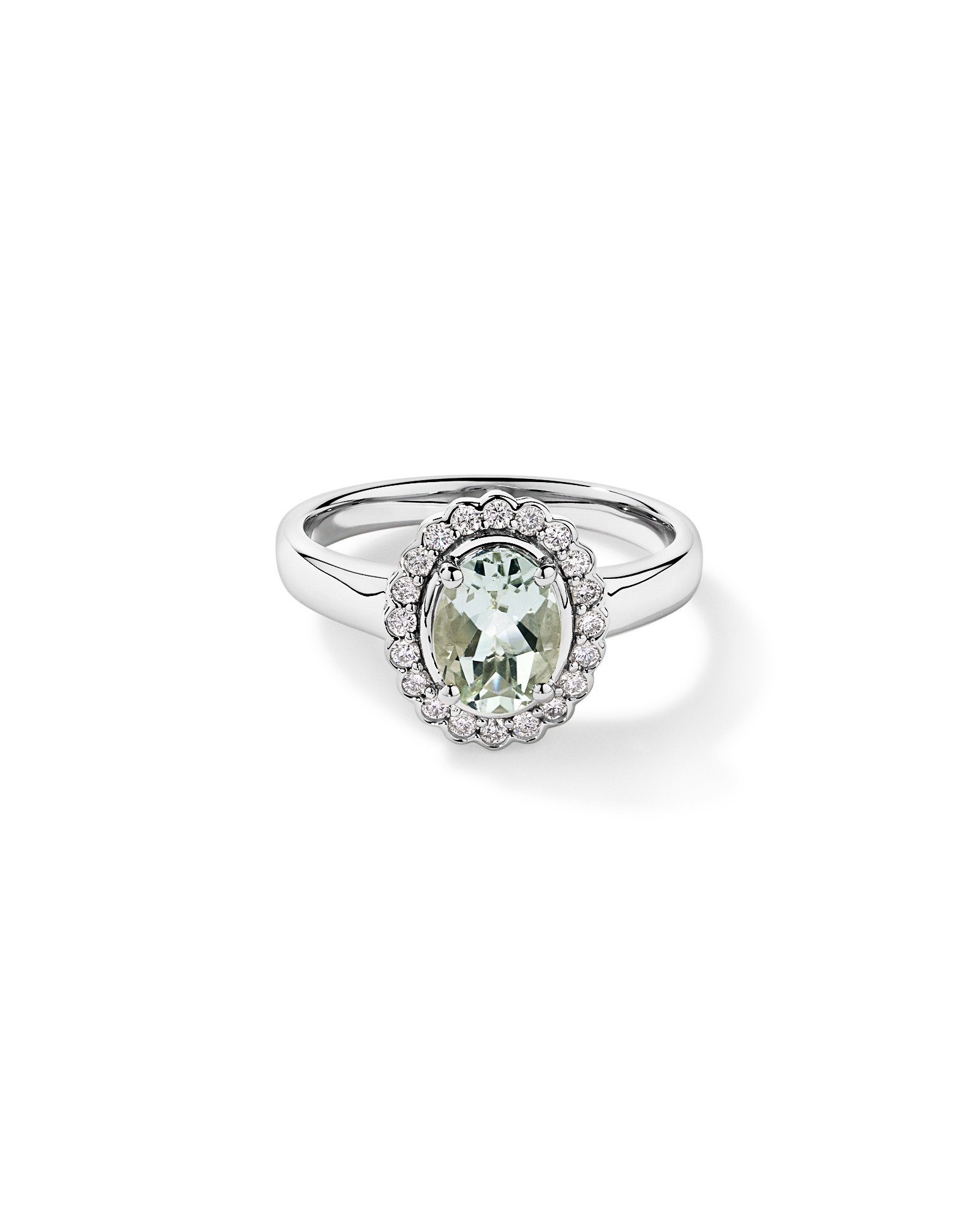 Green Amethyst & 0.20TW of Diamond Halo Ring 10kt Gold