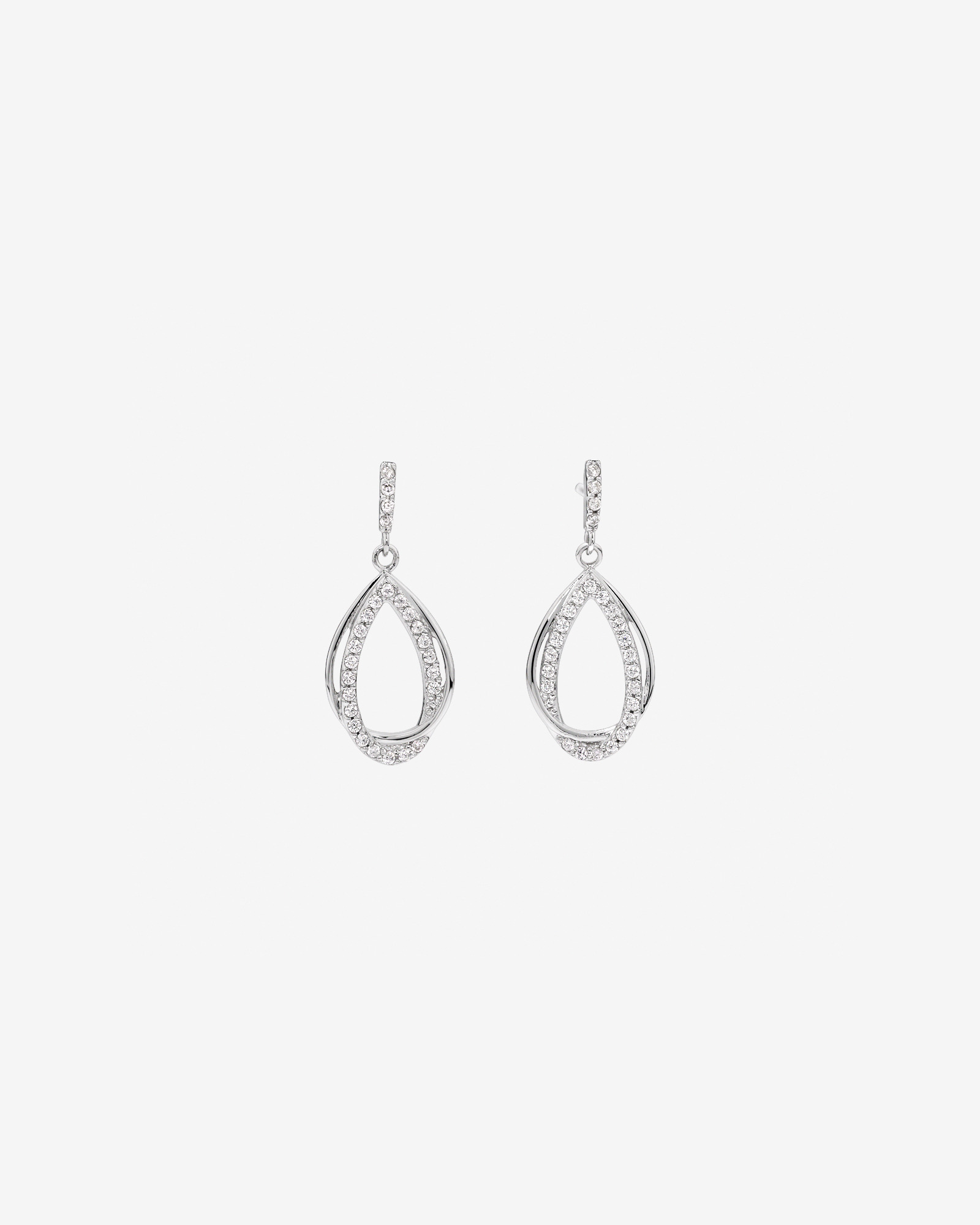 Boucles D'Oreilles Pendantes Ovales Entrelacées En Zircon Cubique En Argent Sterling