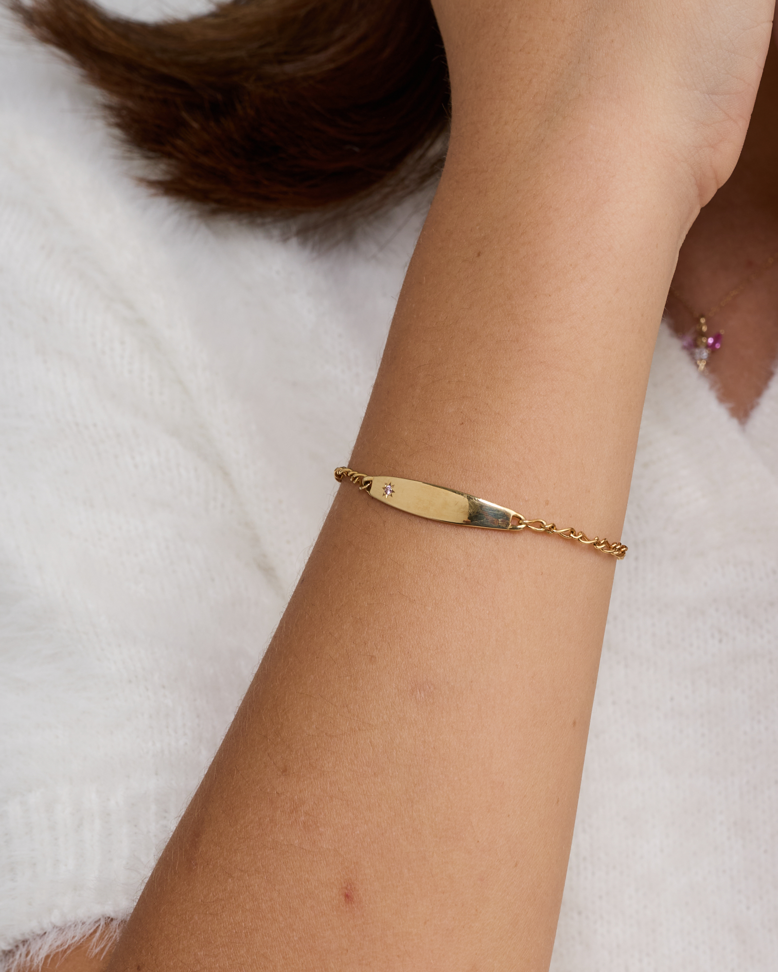 14cm (6") Baby Identity Bracelet with Pink Cubic Zirconia in 10kt Yellow Gold