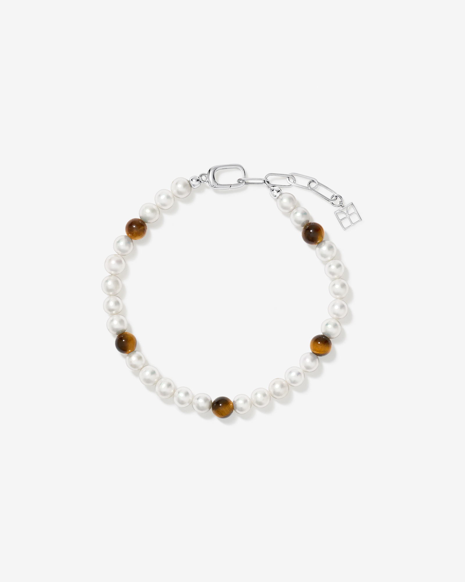 Bracelet en perle d’eau douce cultivée et œil de tigre en argent sterling