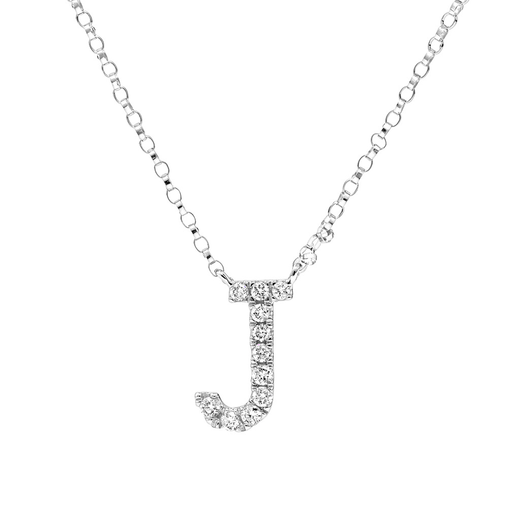 Collier à initiale « J » en or blanc 10 K avec diamants totalisant 0,10 ct