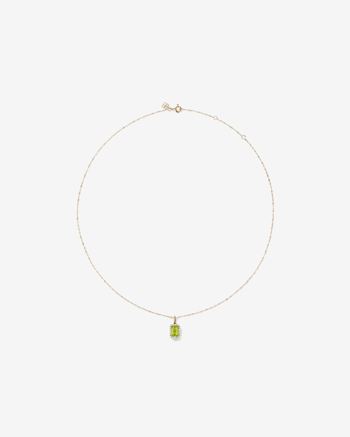 Emerald Cut Peridot and Diamond Halo Pendant with Chain in 10kt Yellow Gold