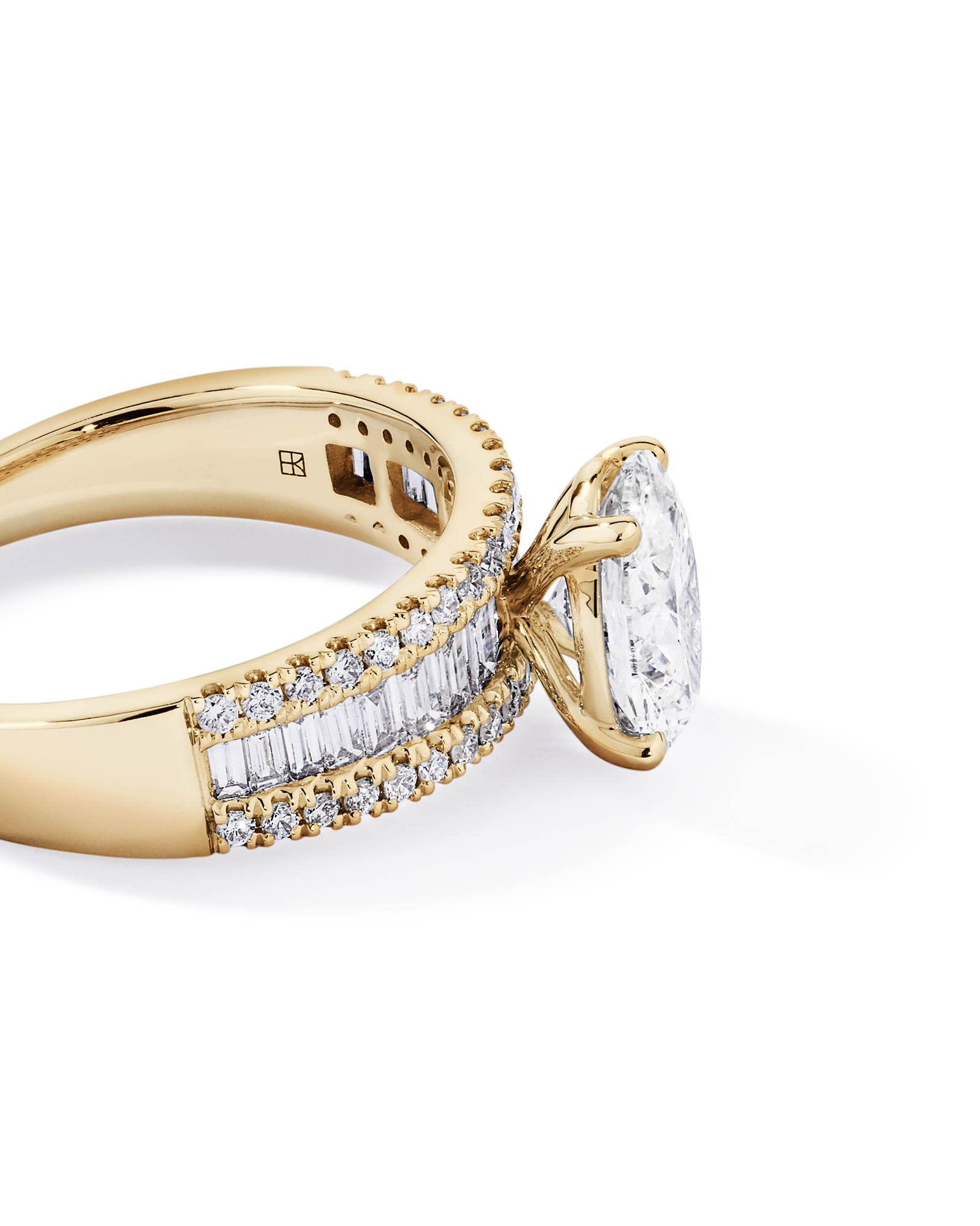 2.21 Carat TW Oval and Baguette Laboratory-Grown Side Accent Diamond Ring 14kt Yellow Gold