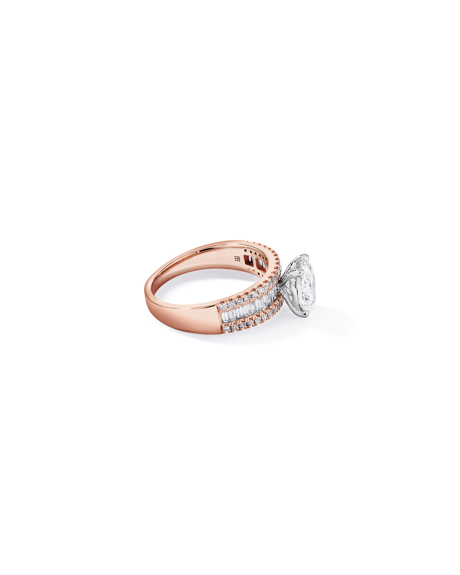 2.21 Carat TW Oval and Baguette Laboratory-Grown Side Accent Diamond Ring 14kt Rose Gold