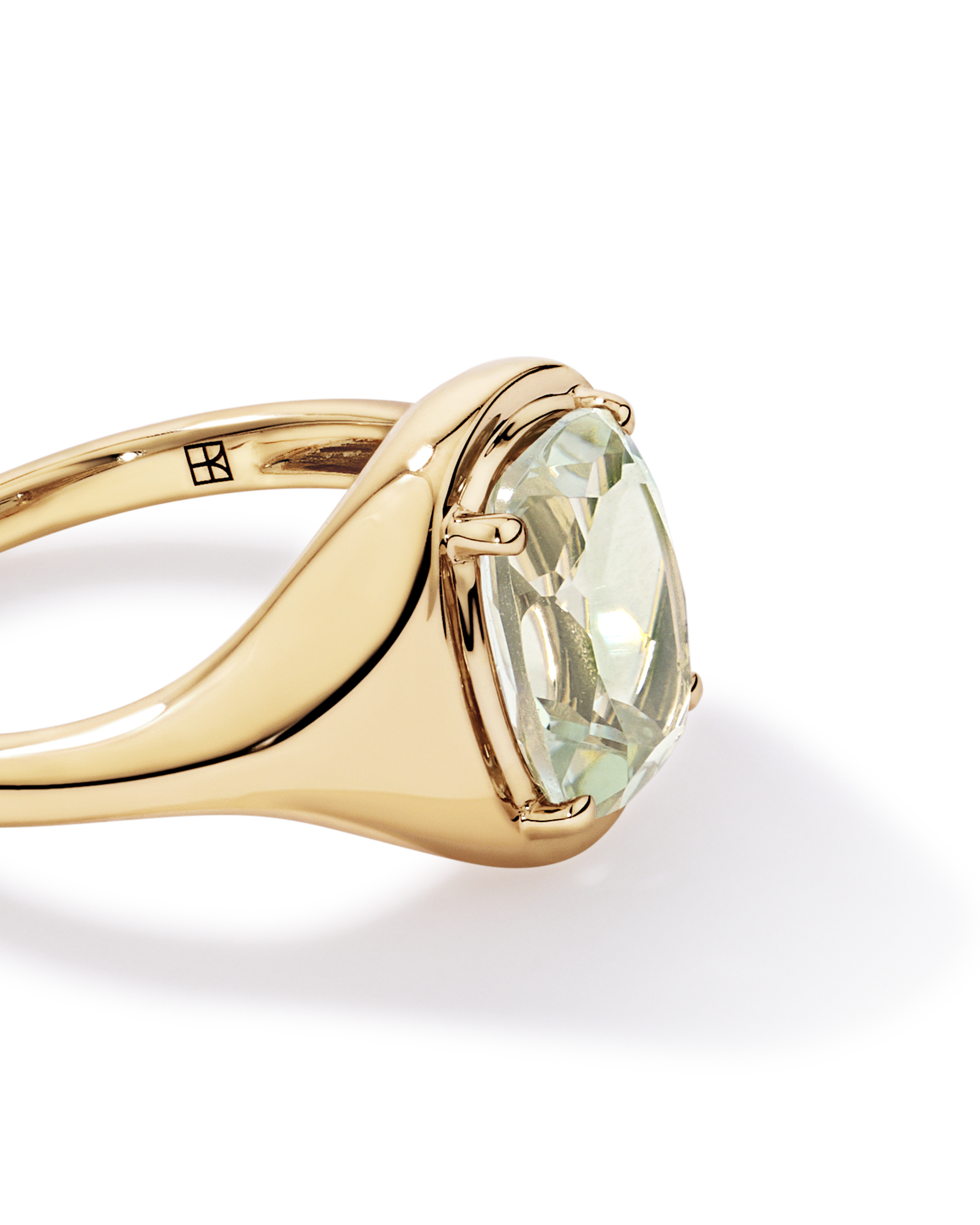 Elongated Cushion Cut Green Amethyst Ring 10kt Gold