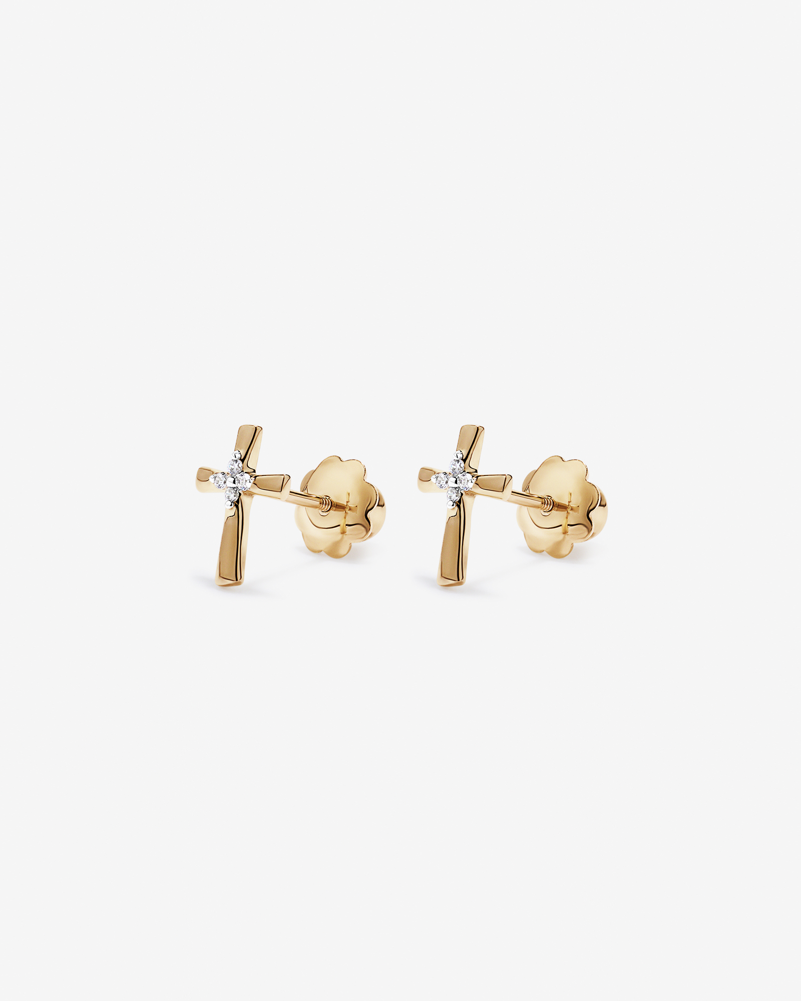 Children's Cubic Zirconia Cross Stud Earrings in 10kt Yellow Gold