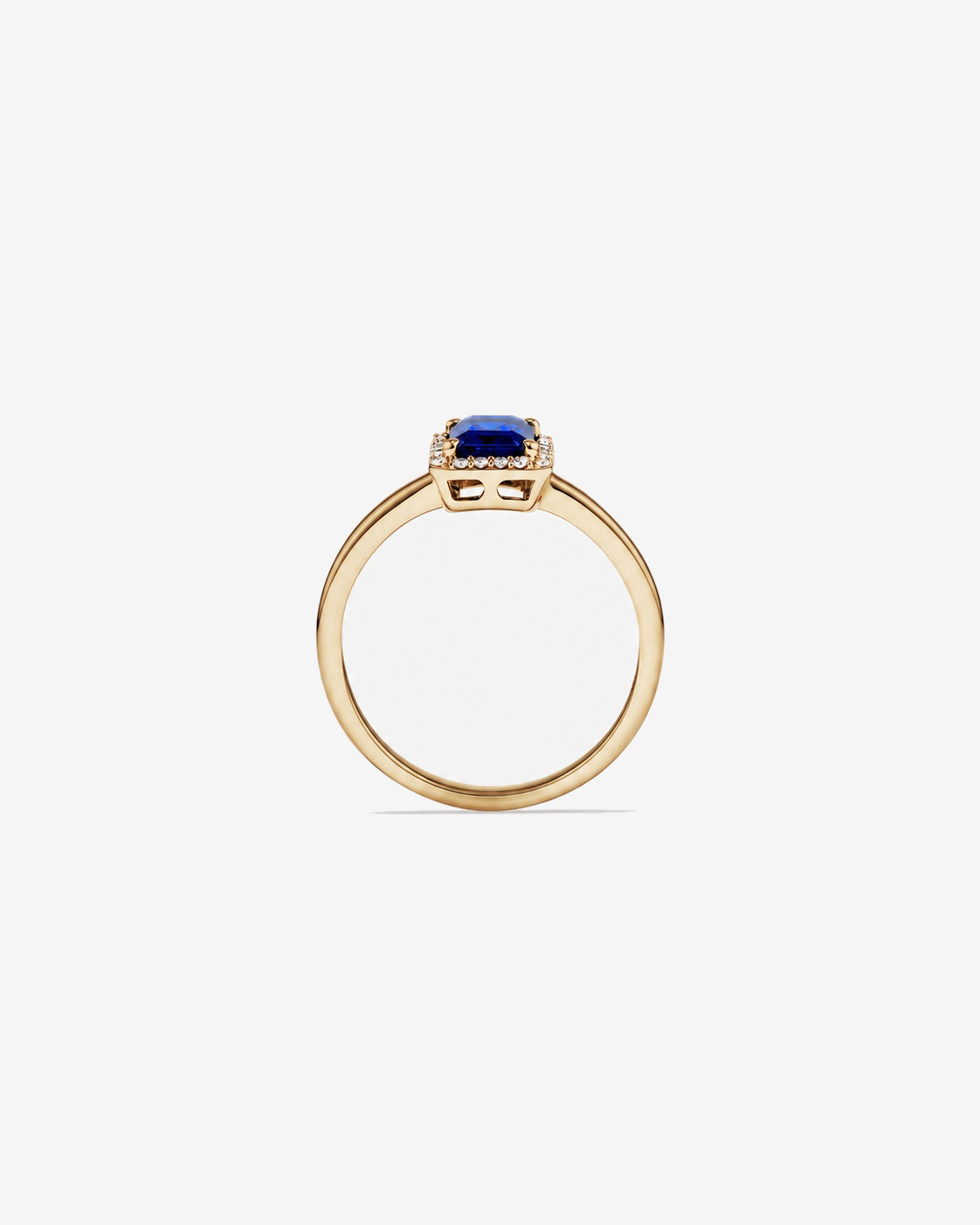 Emerald Cut Created Sapphire and Diamond Halo Ring 10kt Yellow Gold