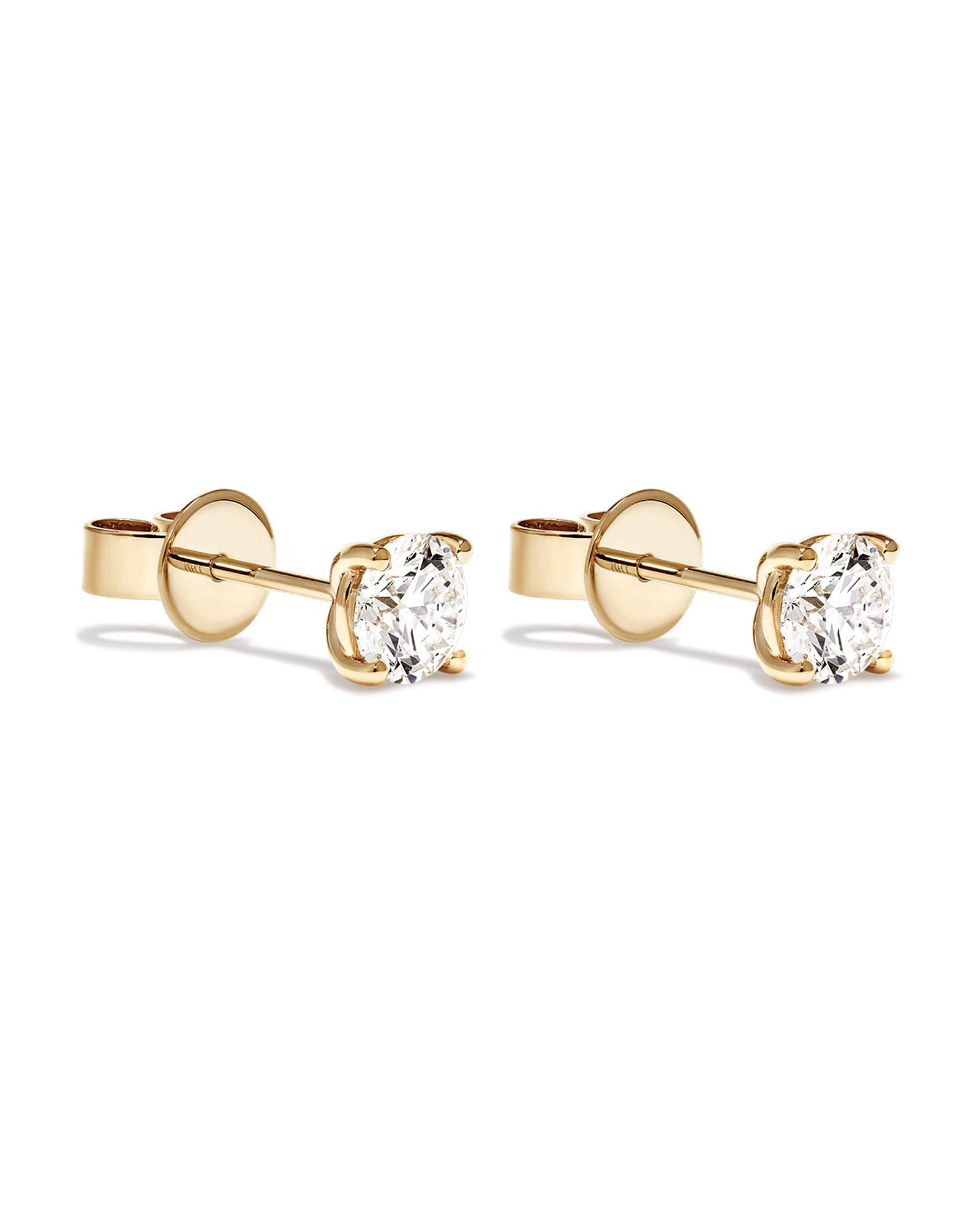 Boucles d'oreilles solitaire en or jaune 14 carats, serties d'un diamant de laboratoire de 1,00 carat (poids total)
