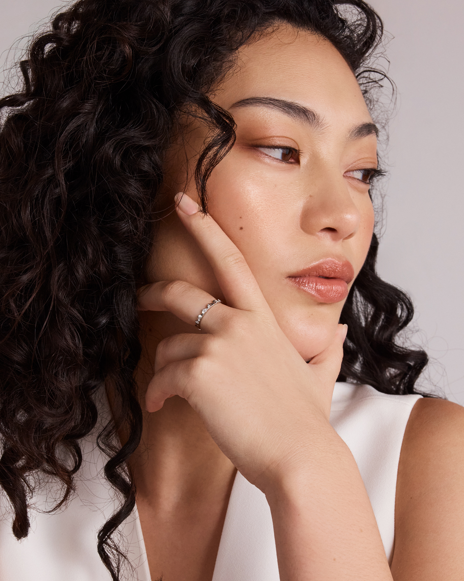 Bague Signature Connect Courbée avec Diamant en Argent Sterling